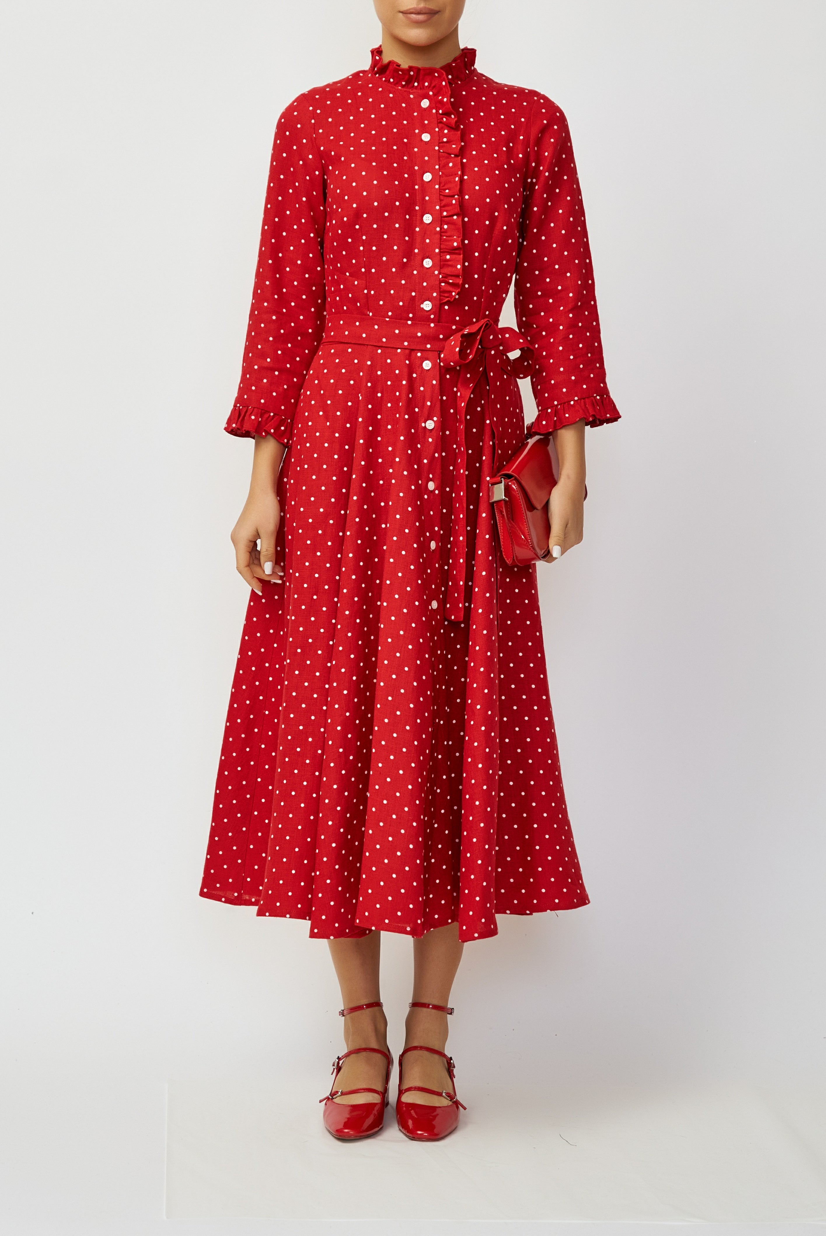 Rochie Camasa Midi din In, Rosu