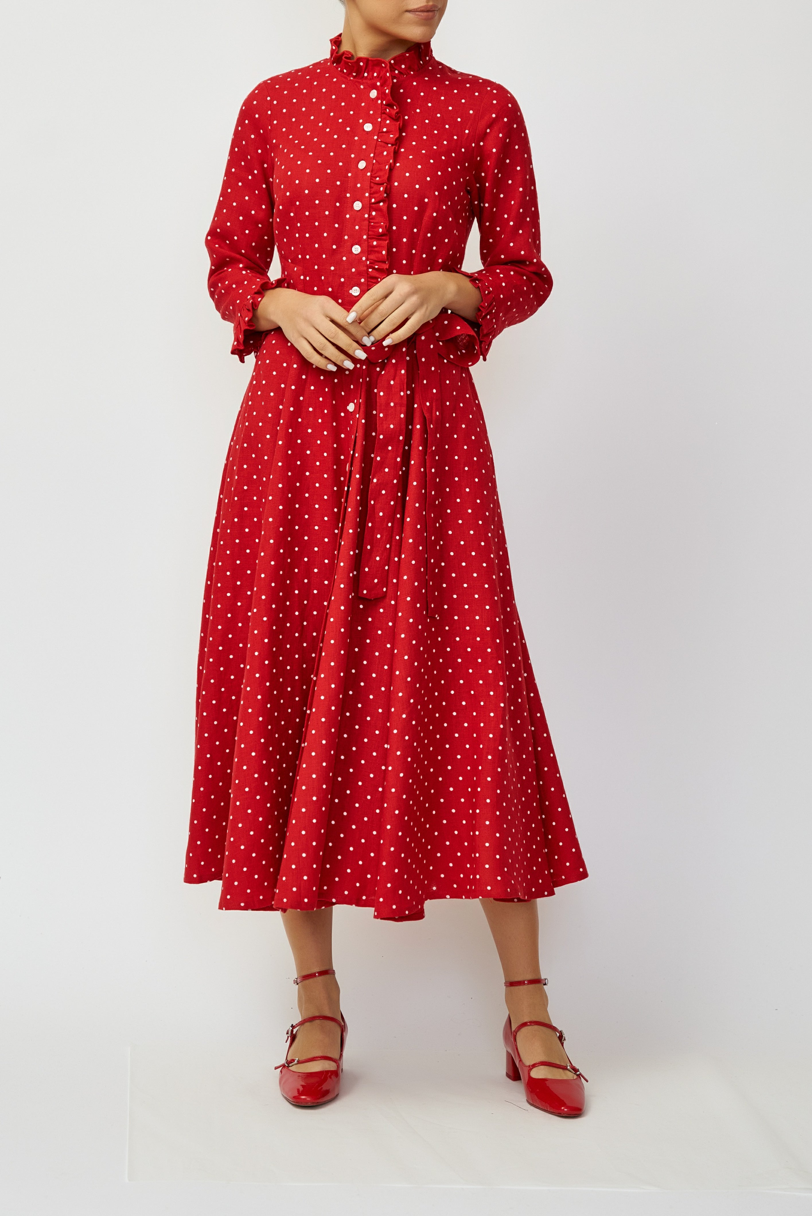 Rochie Camasa Midi din In, Rosu