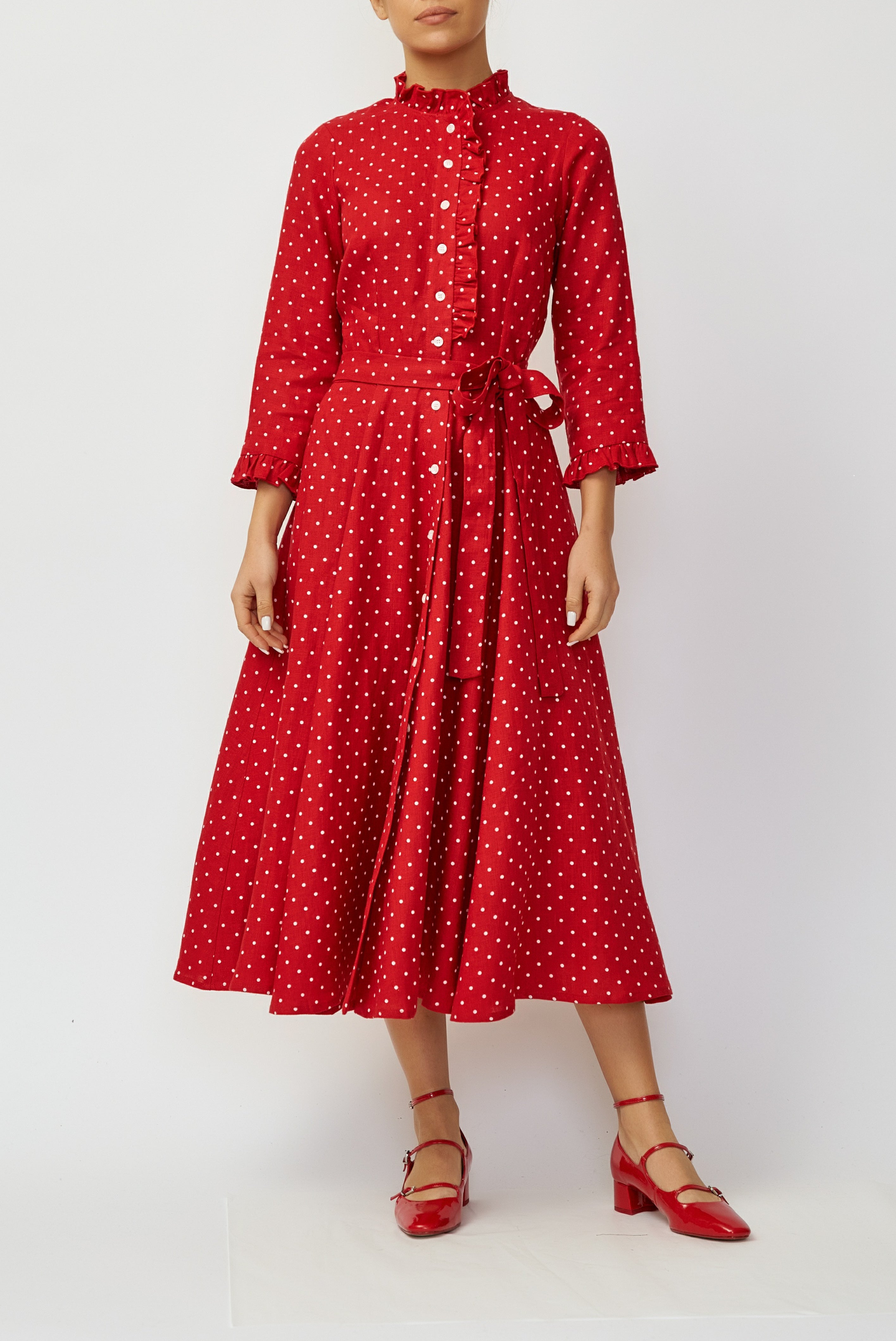 Rochie Camasa Midi din In, Rosu