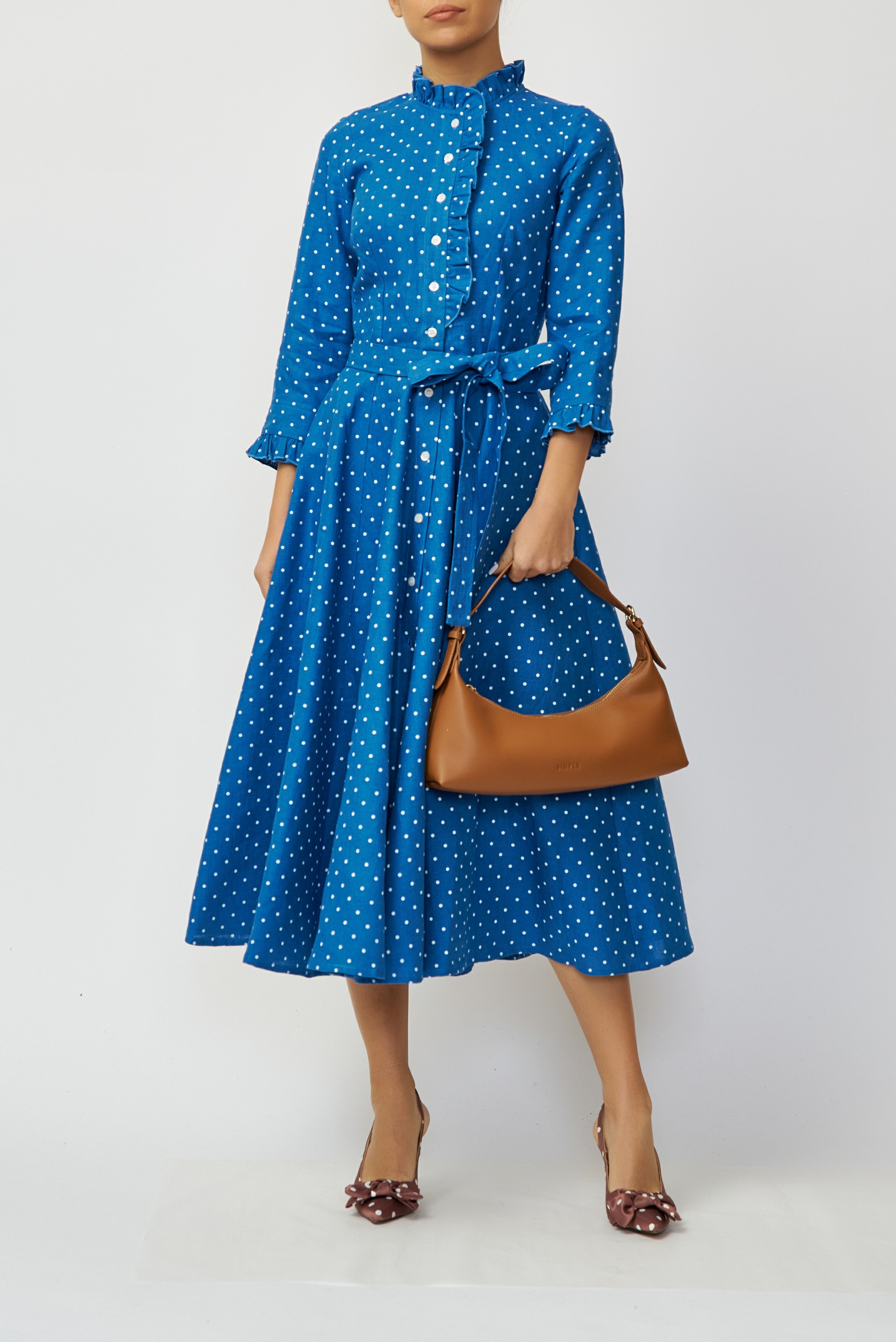 Rochie Camasa Midi din In, Albastra