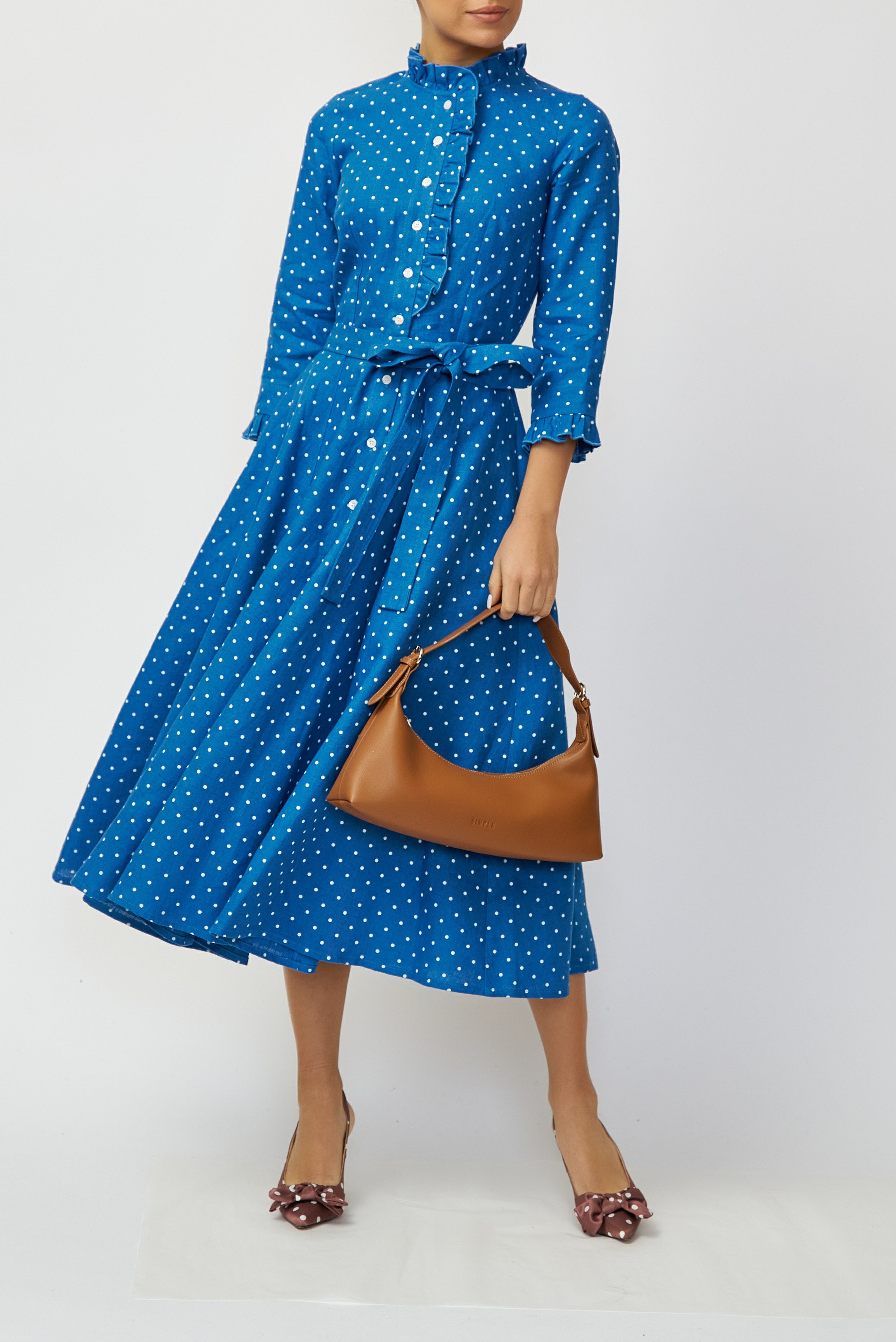 Rochie Camasa Midi din In, Albastra