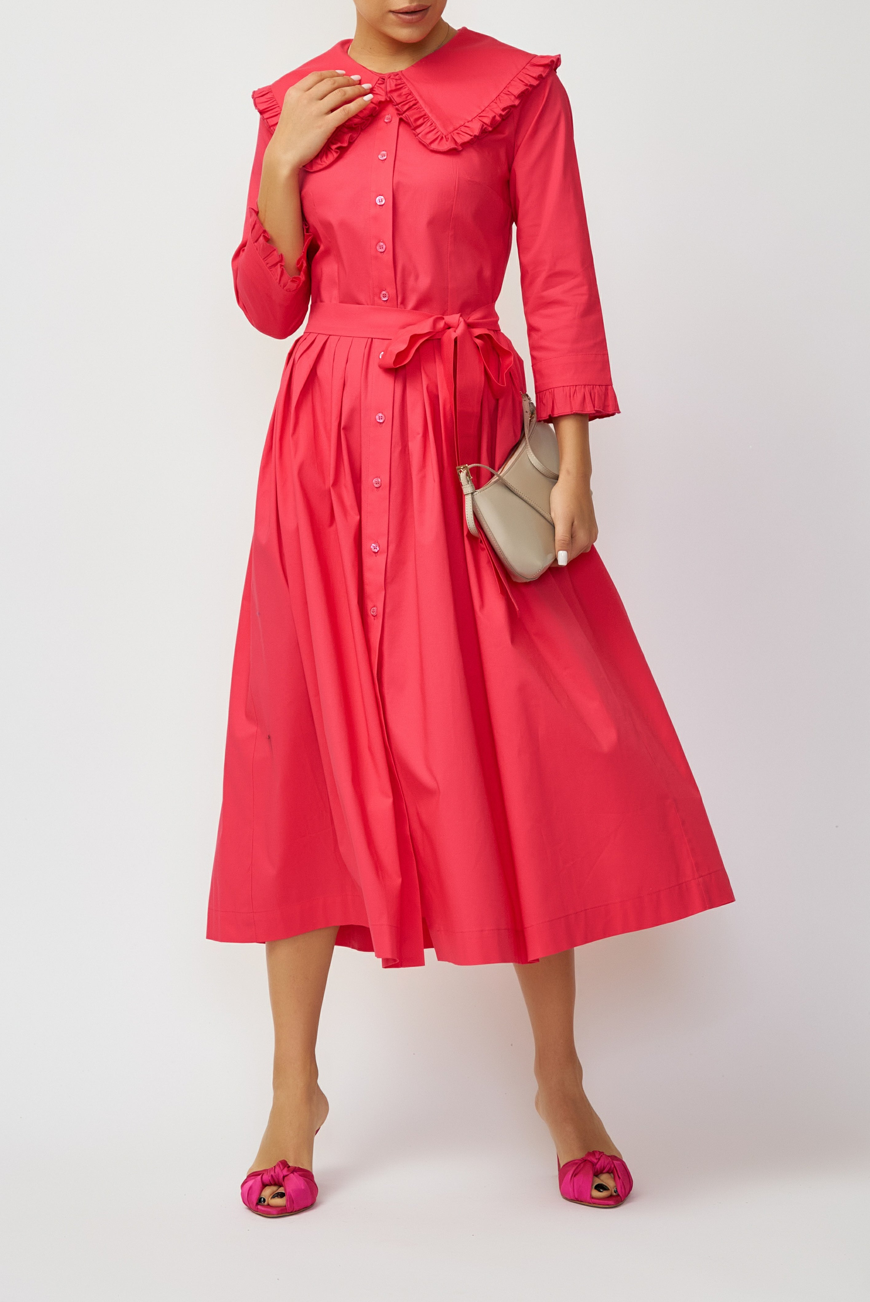 Midi Shirt Dress in Poplin, Cyclamen
