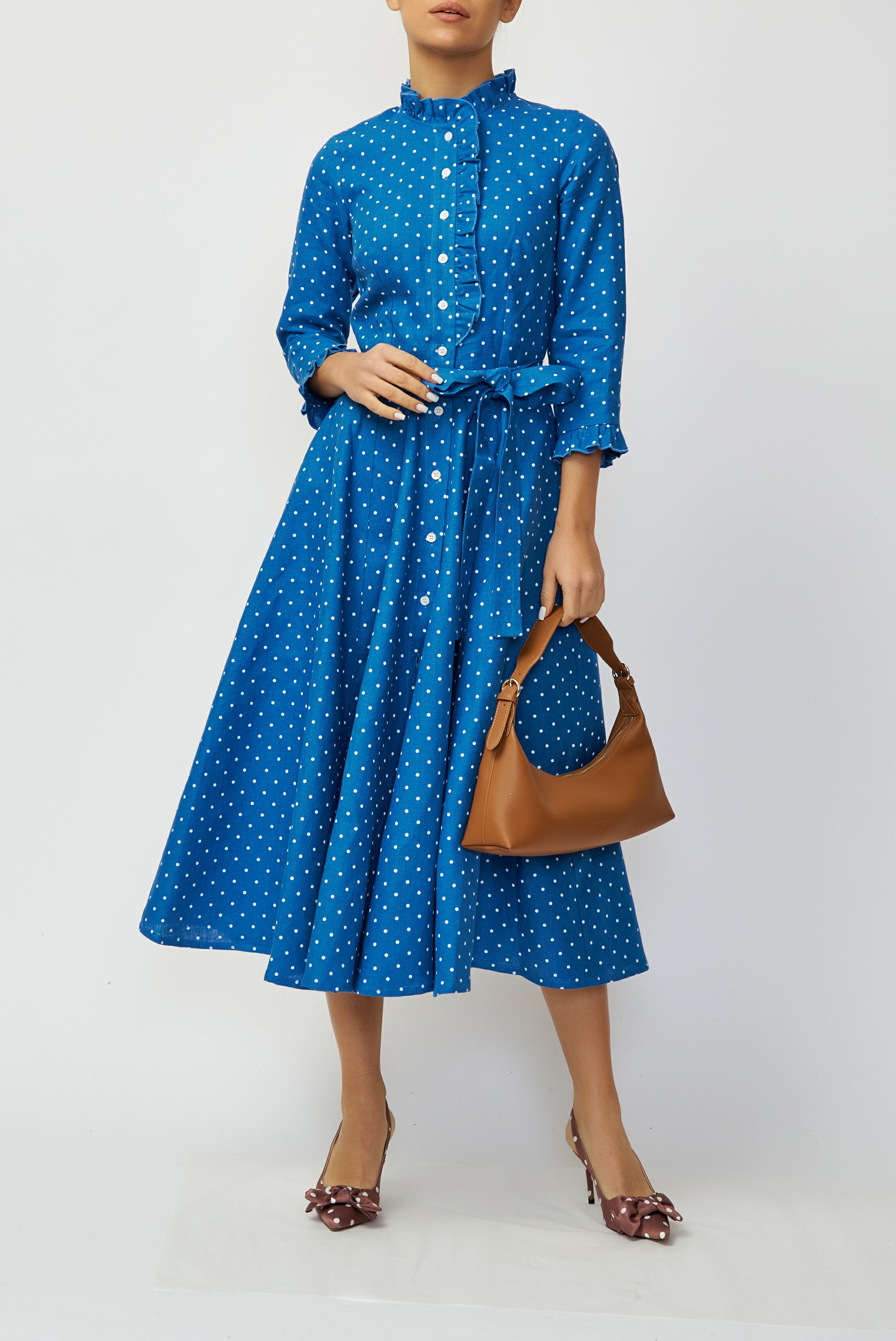 Rochie Camasa Midi din In, Albastra