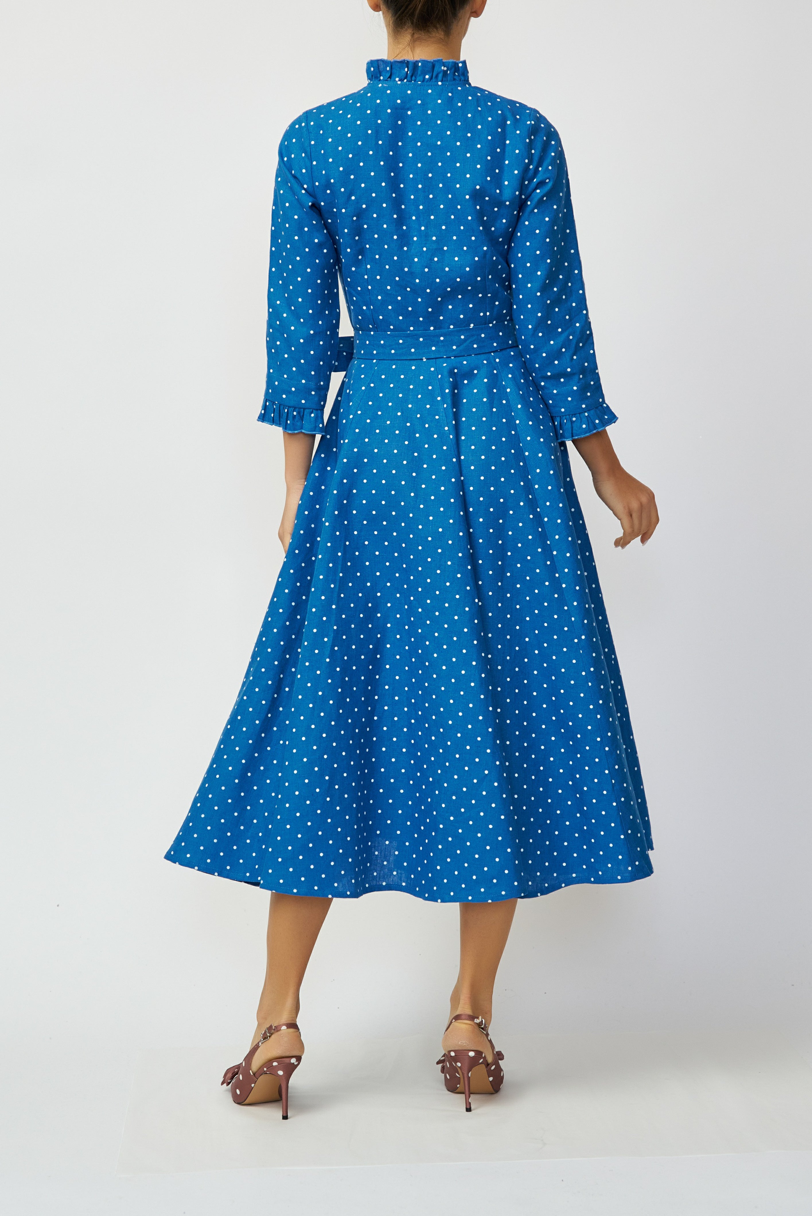 Rochie Camasa Midi din In, Albastra