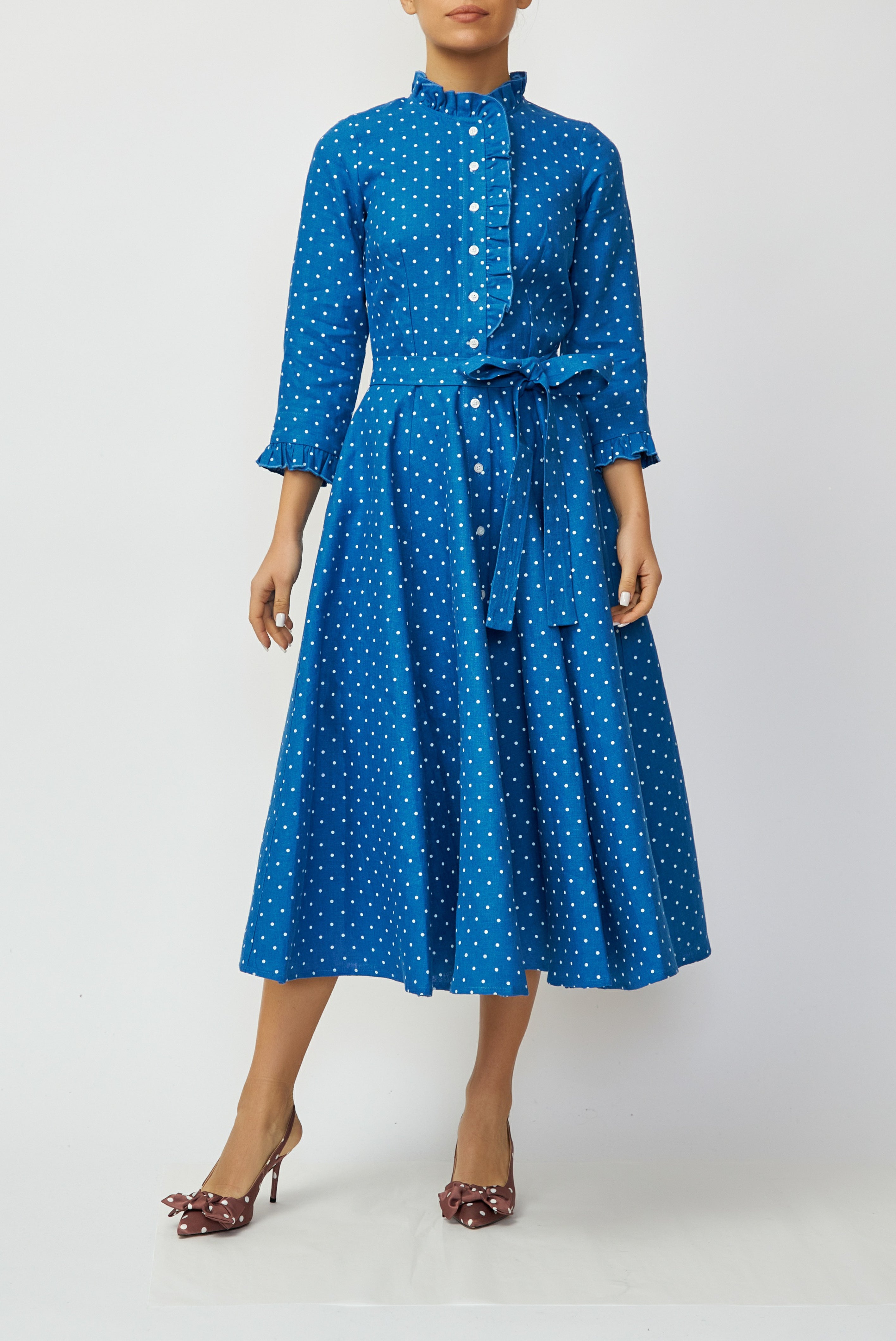 Rochie Camasa Midi din In, Albastra