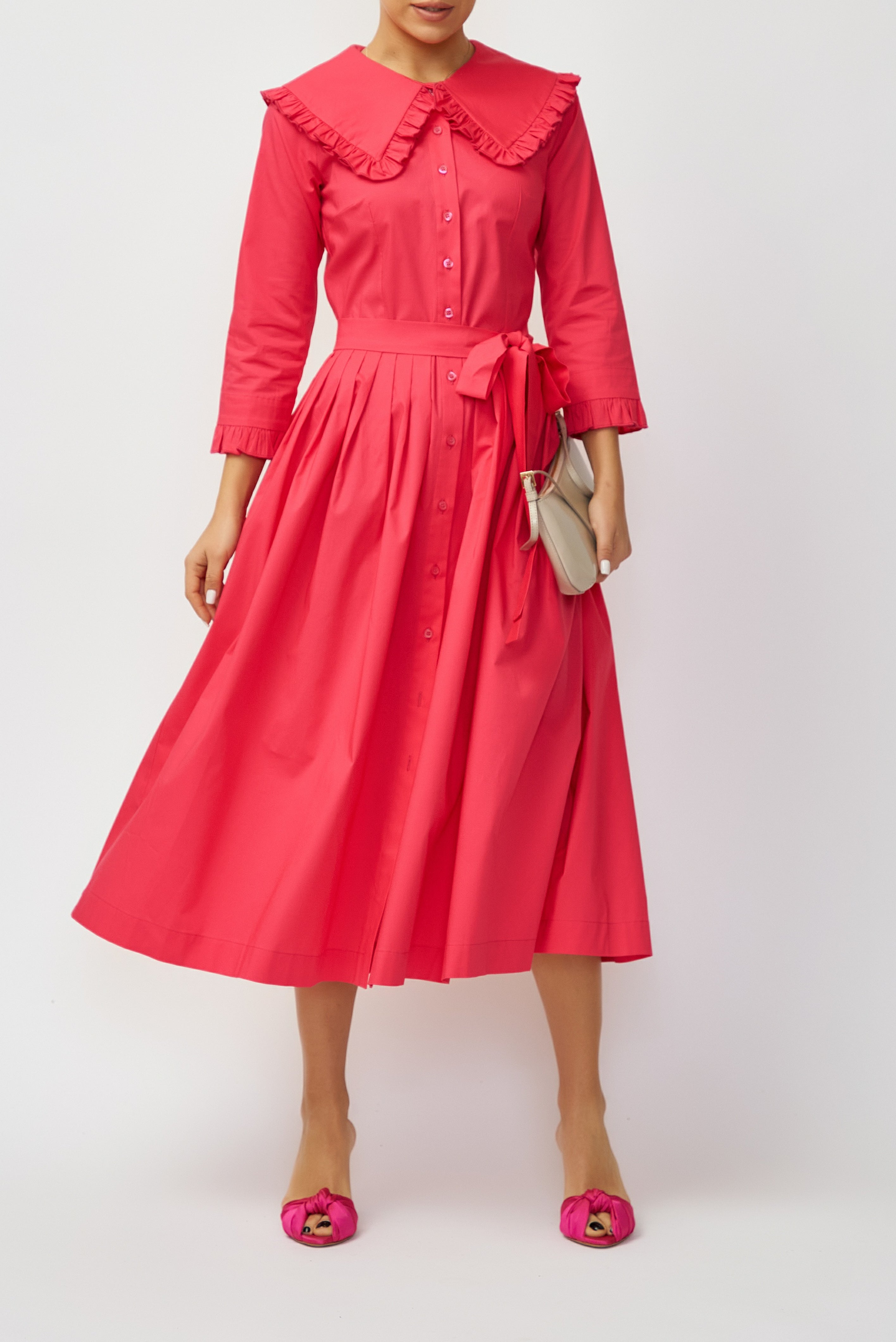 Midi Shirt Dress in Poplin, Cyclamen