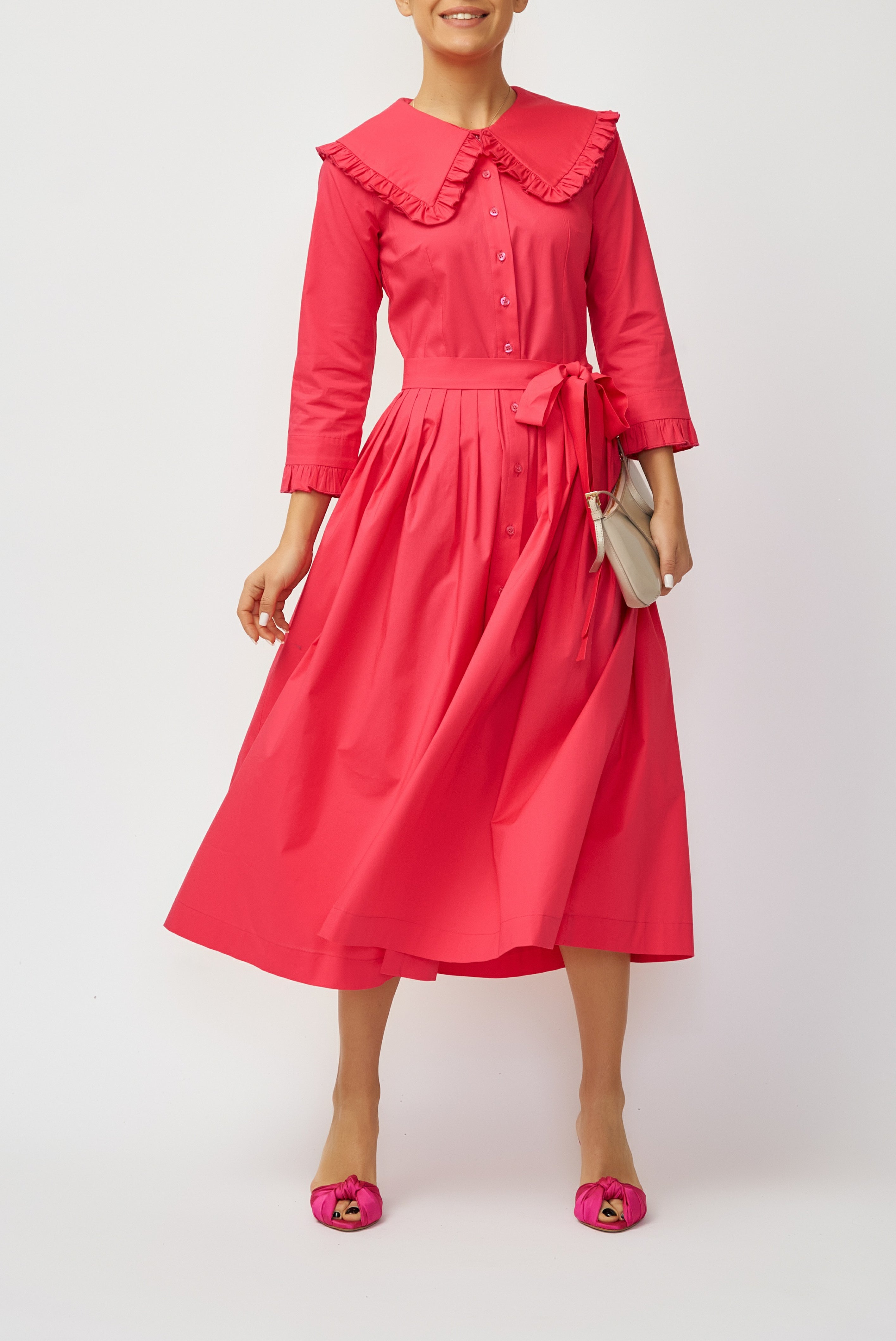 Midi Shirt Dress in Poplin, Cyclamen