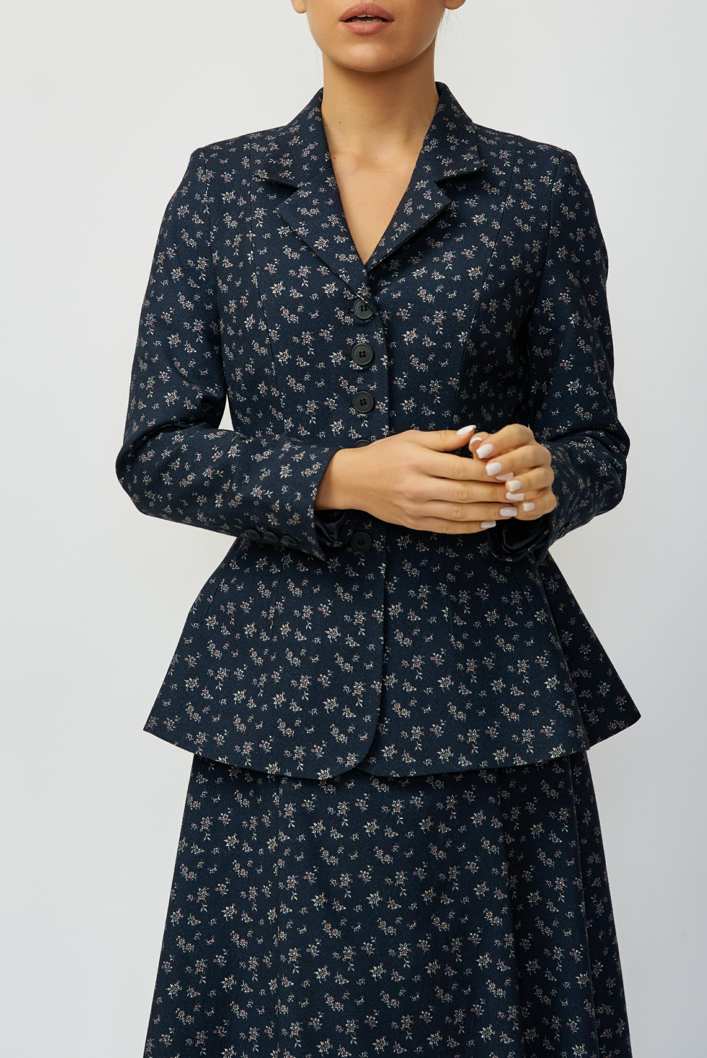 Sacou cu Imprimeu din Lana, Bleumarin