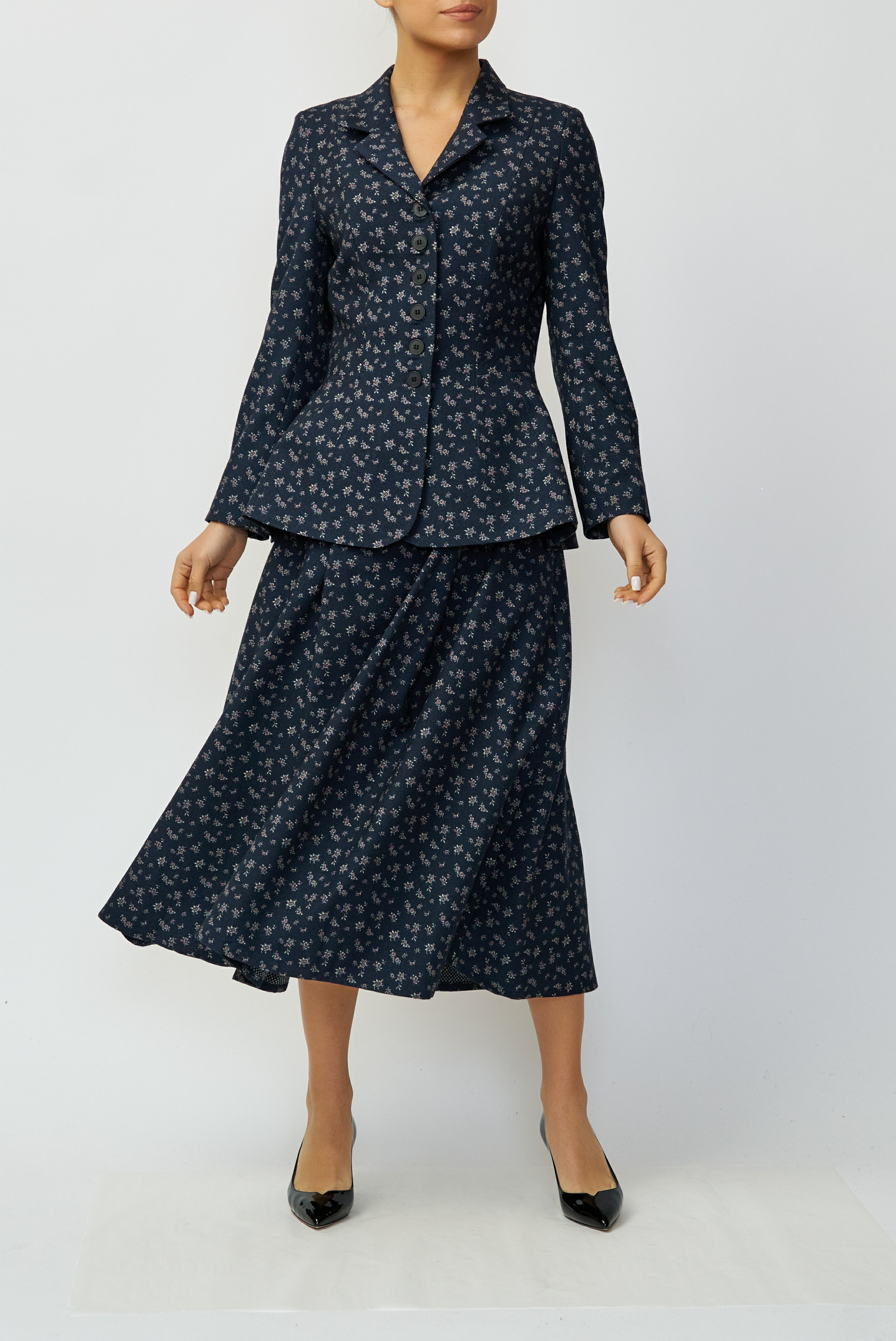 Sacou cu Imprimeu din Lana, Bleumarin