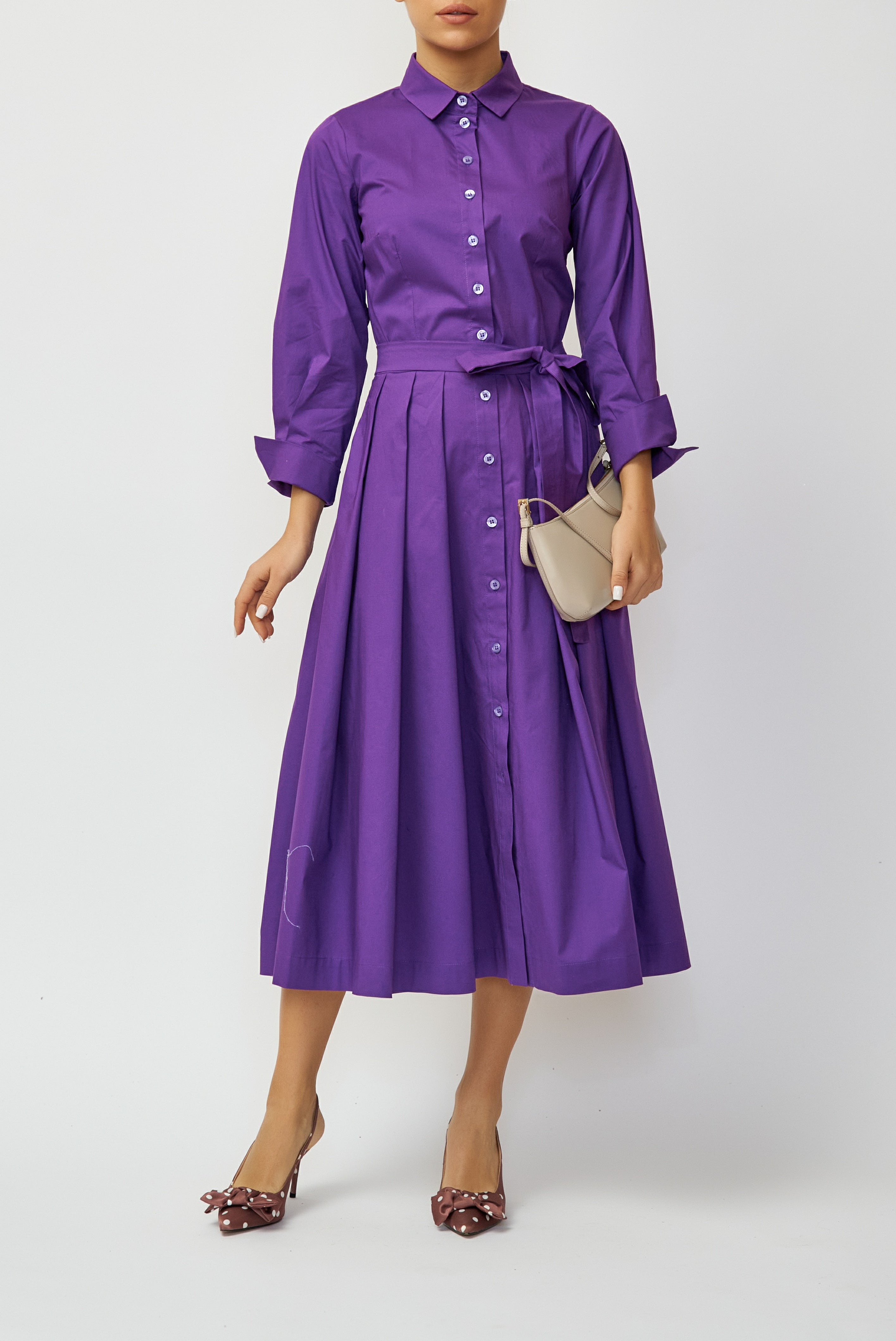 Midi Poplin Shirt Dress, Purple