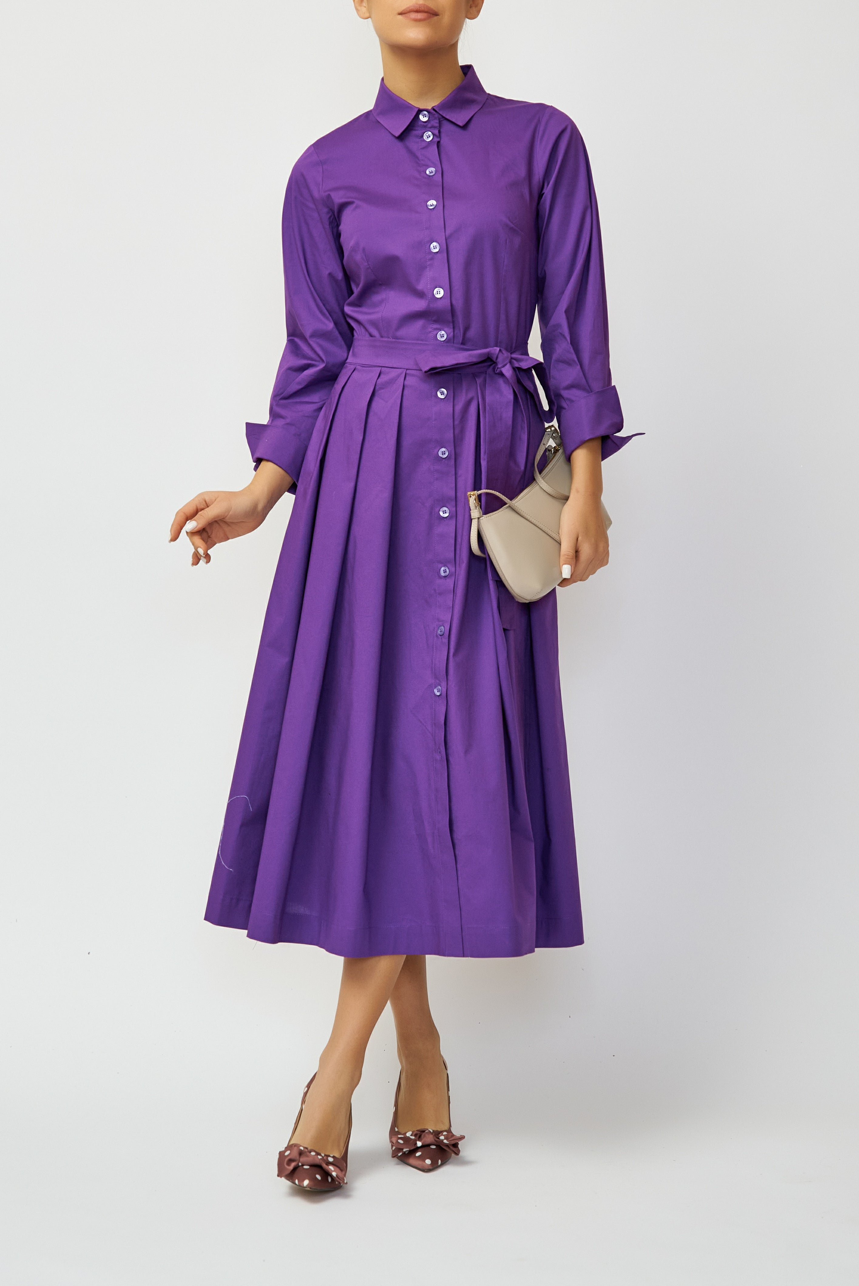 Midi Poplin Shirt Dress, Purple