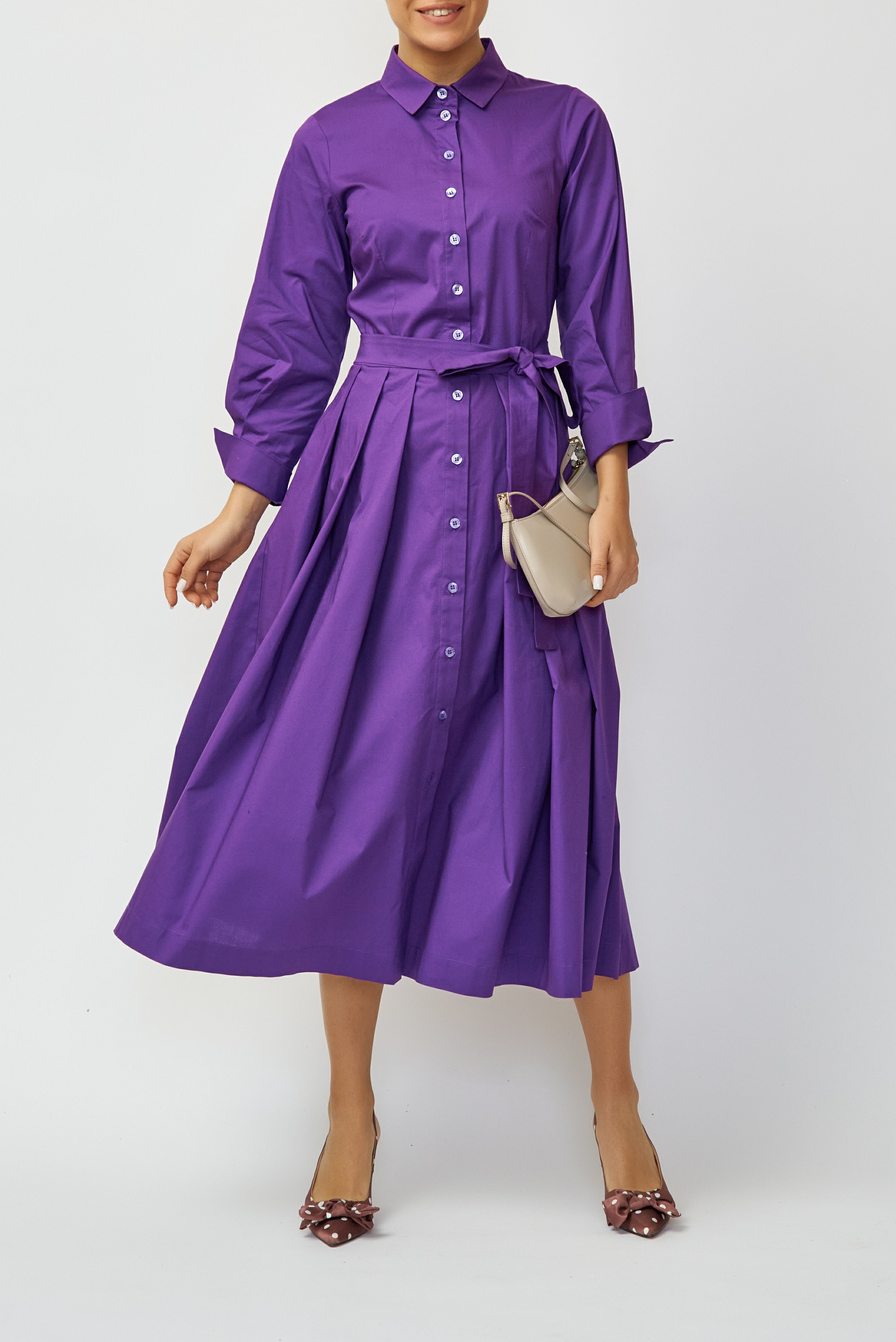 Midi Poplin Shirt Dress, Purple