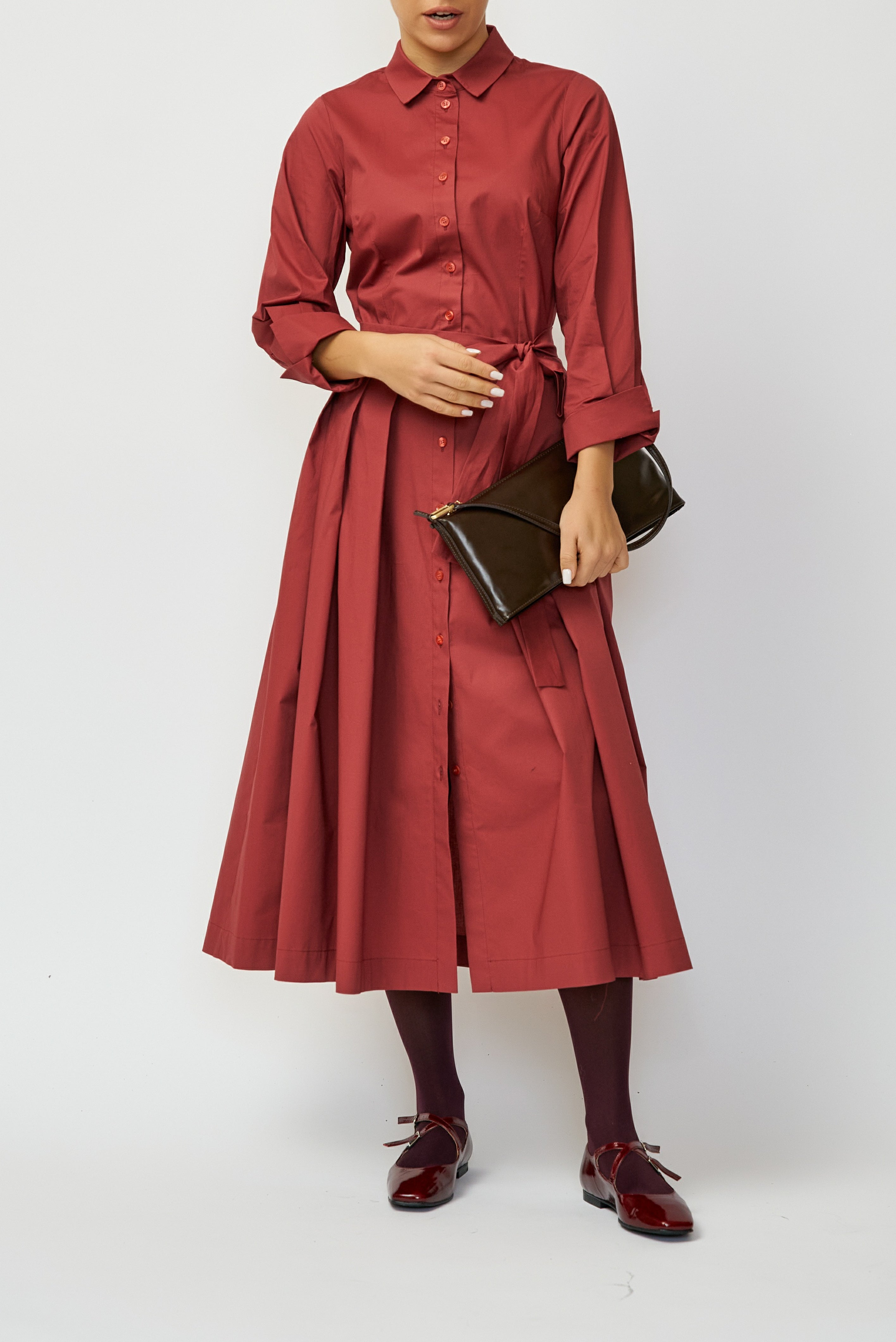 Rochie Camasa Midi din Poplin, Grena