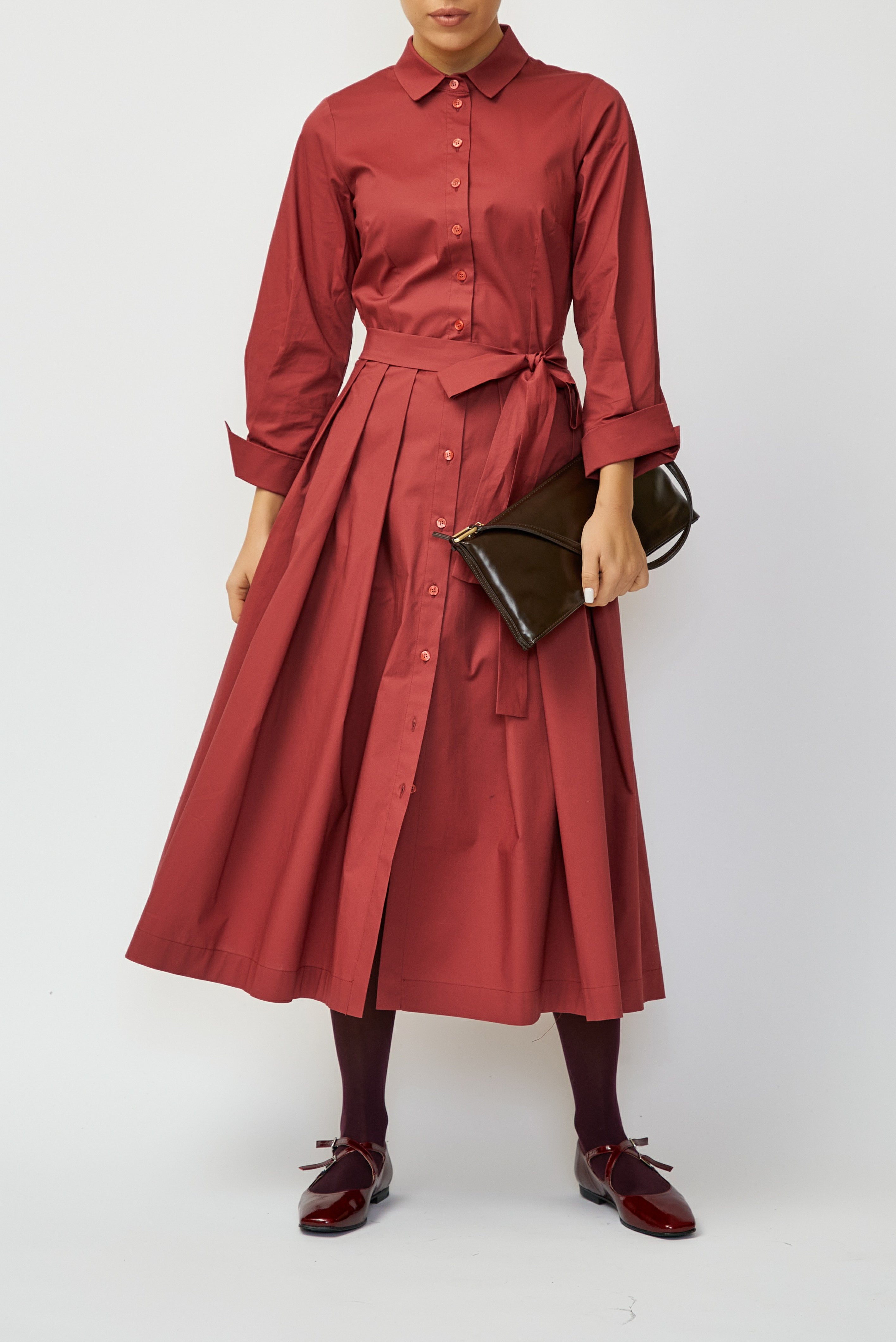 Rochie Camasa Midi din Poplin, Grena