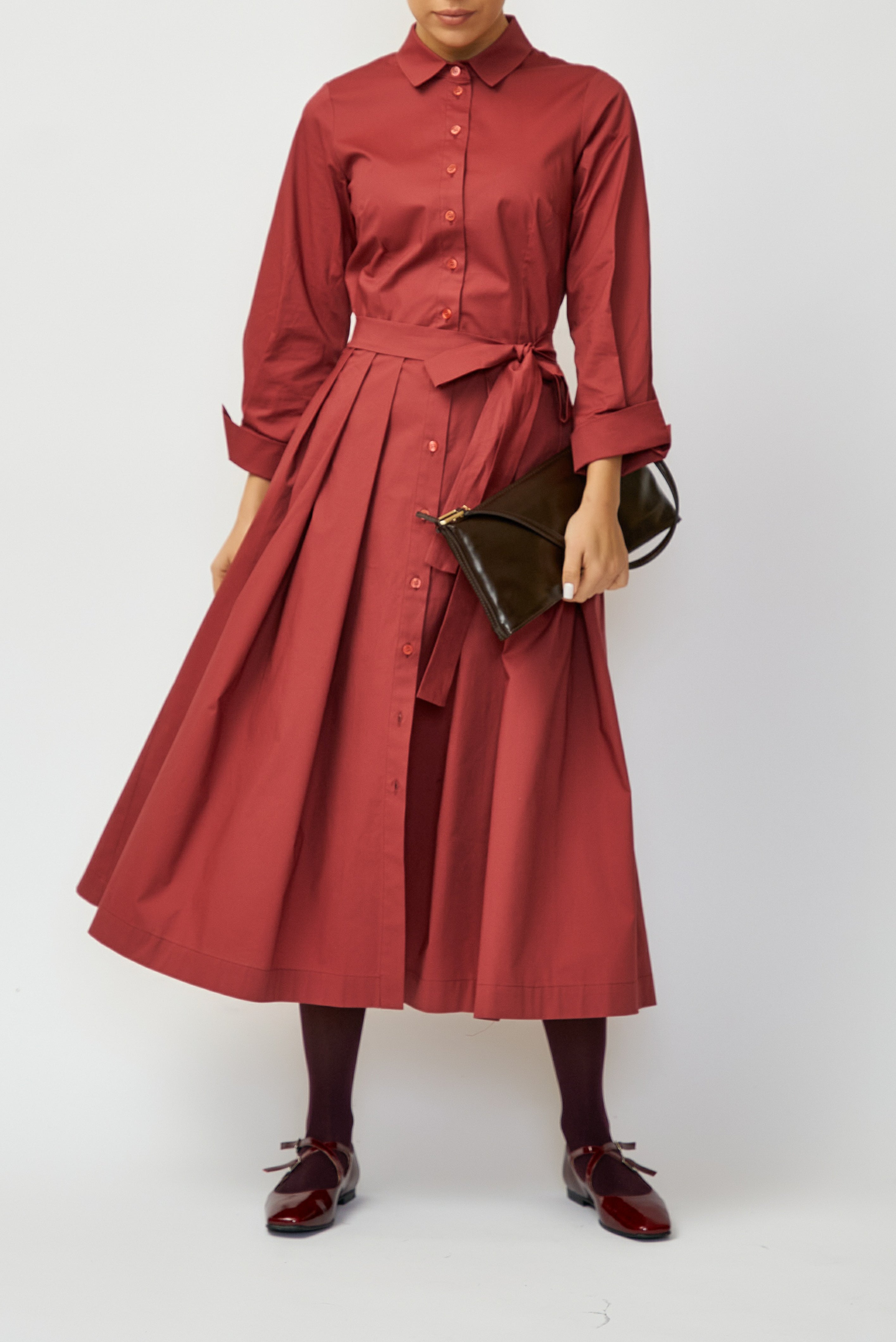 Rochie Camasa Midi din Poplin, Grena