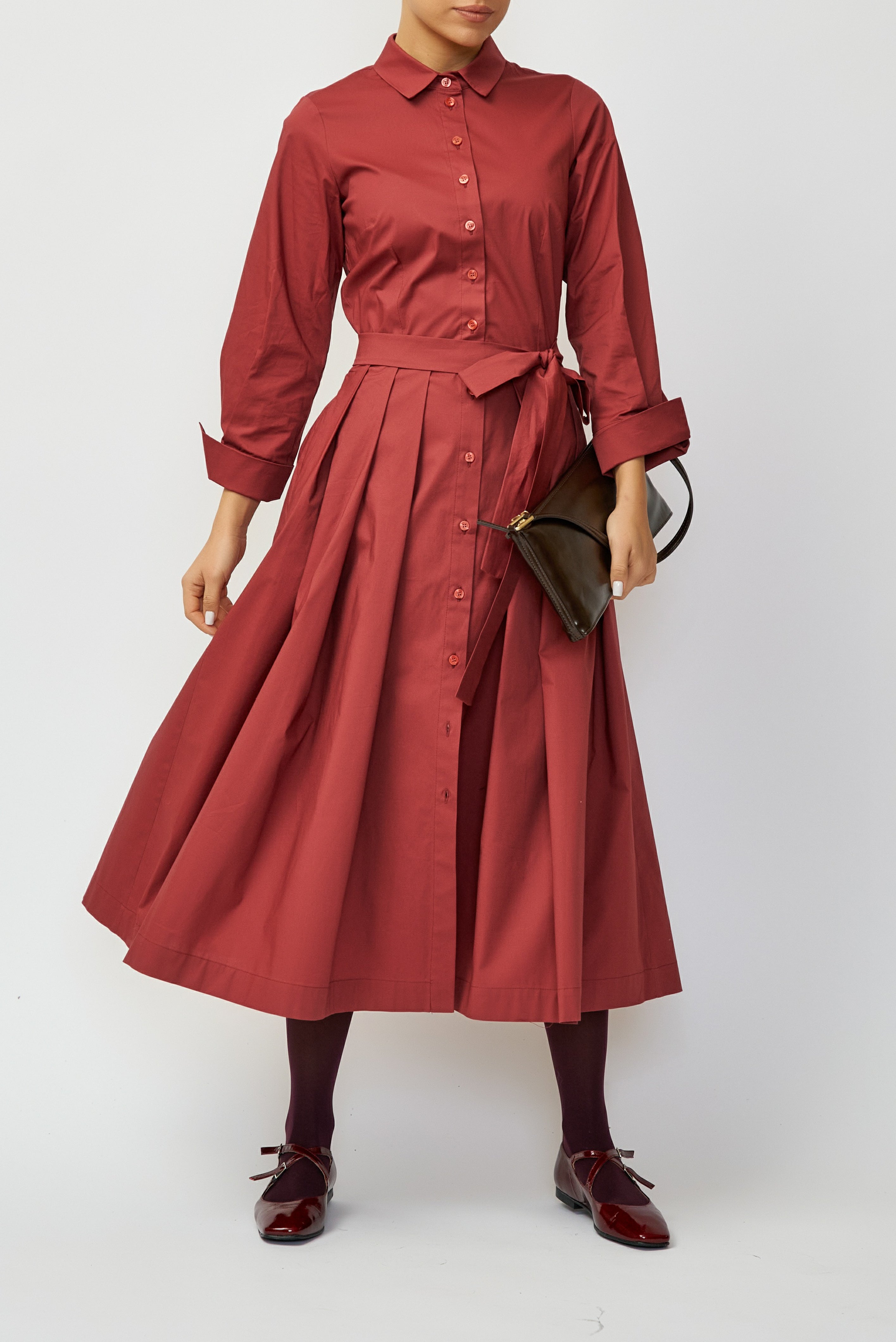 Rochie Camasa Midi din Poplin, Grena