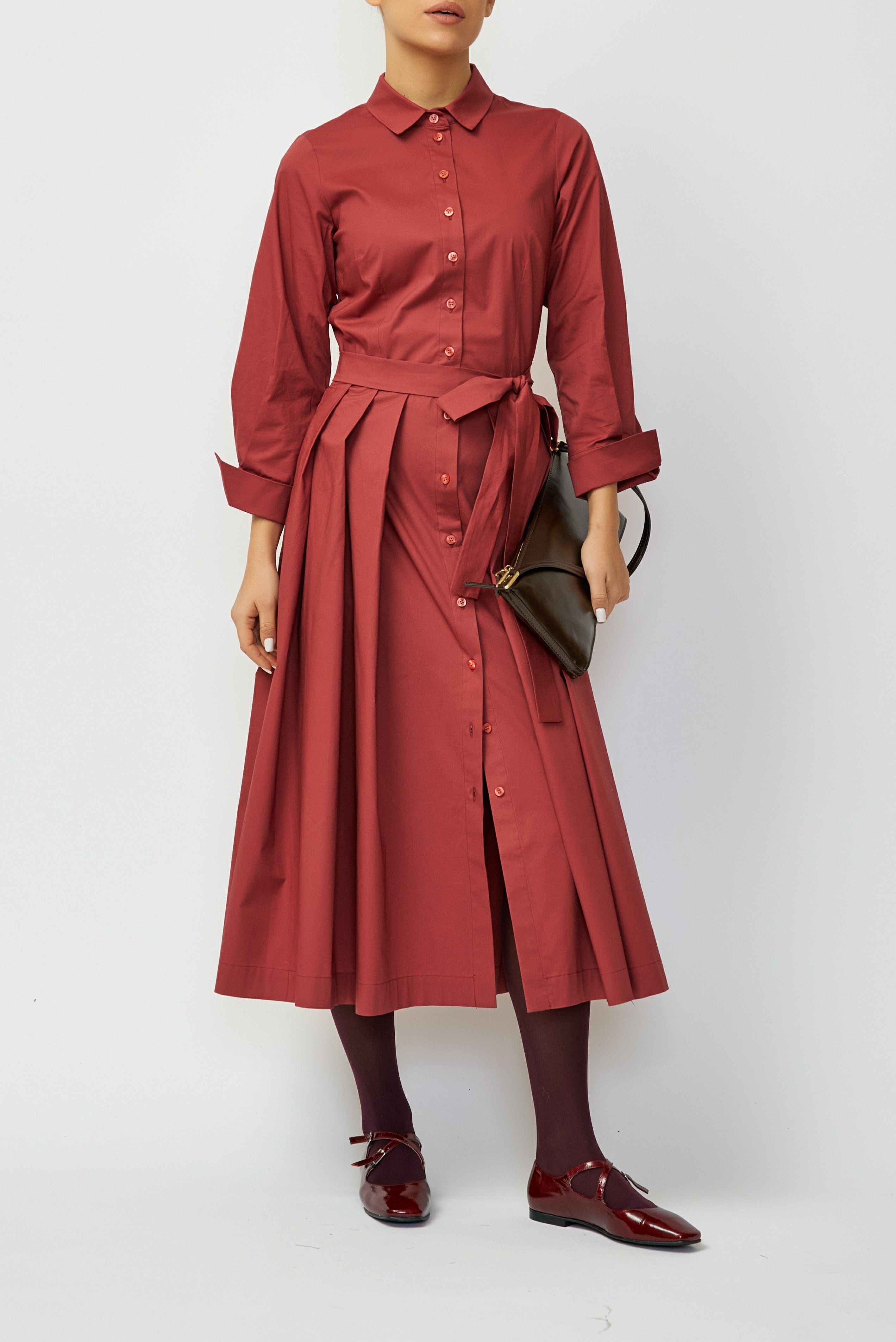 Rochie Camasa Midi din Poplin, Grena