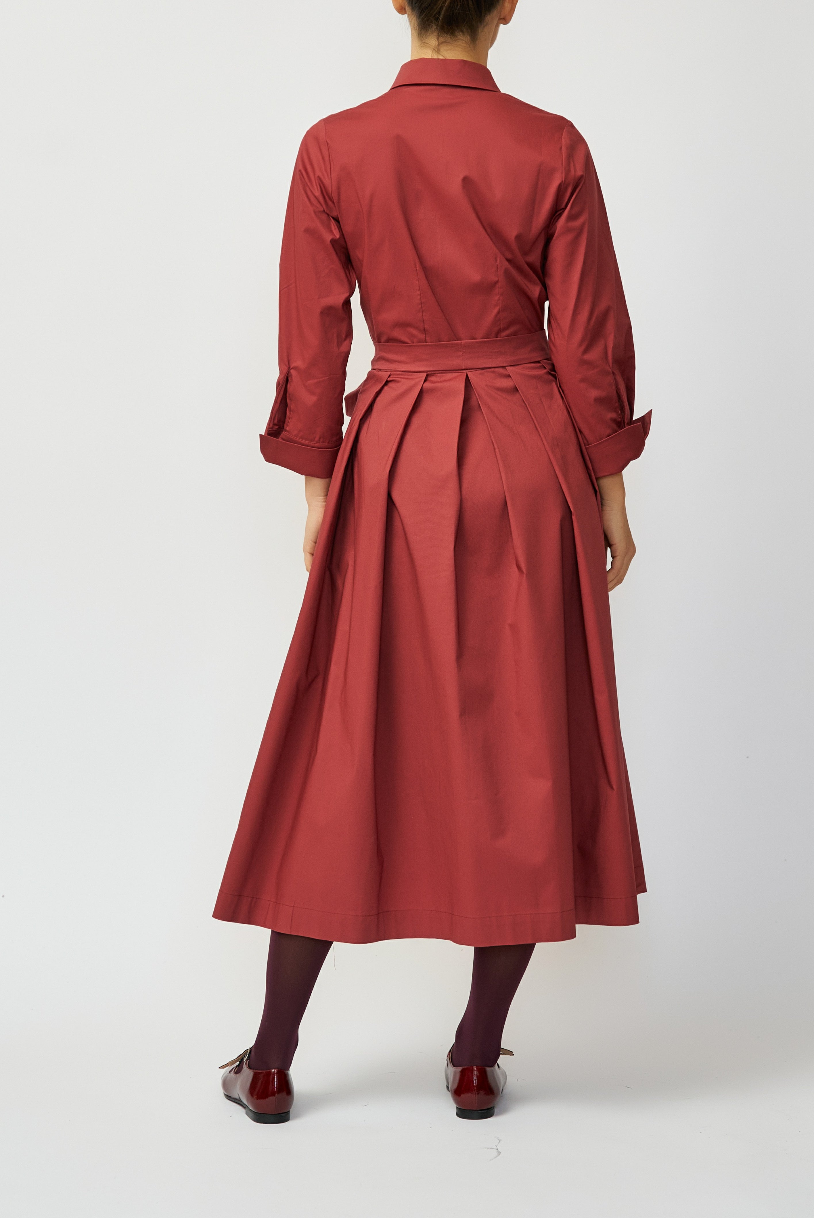 Rochie Camasa Midi din Poplin, Grena