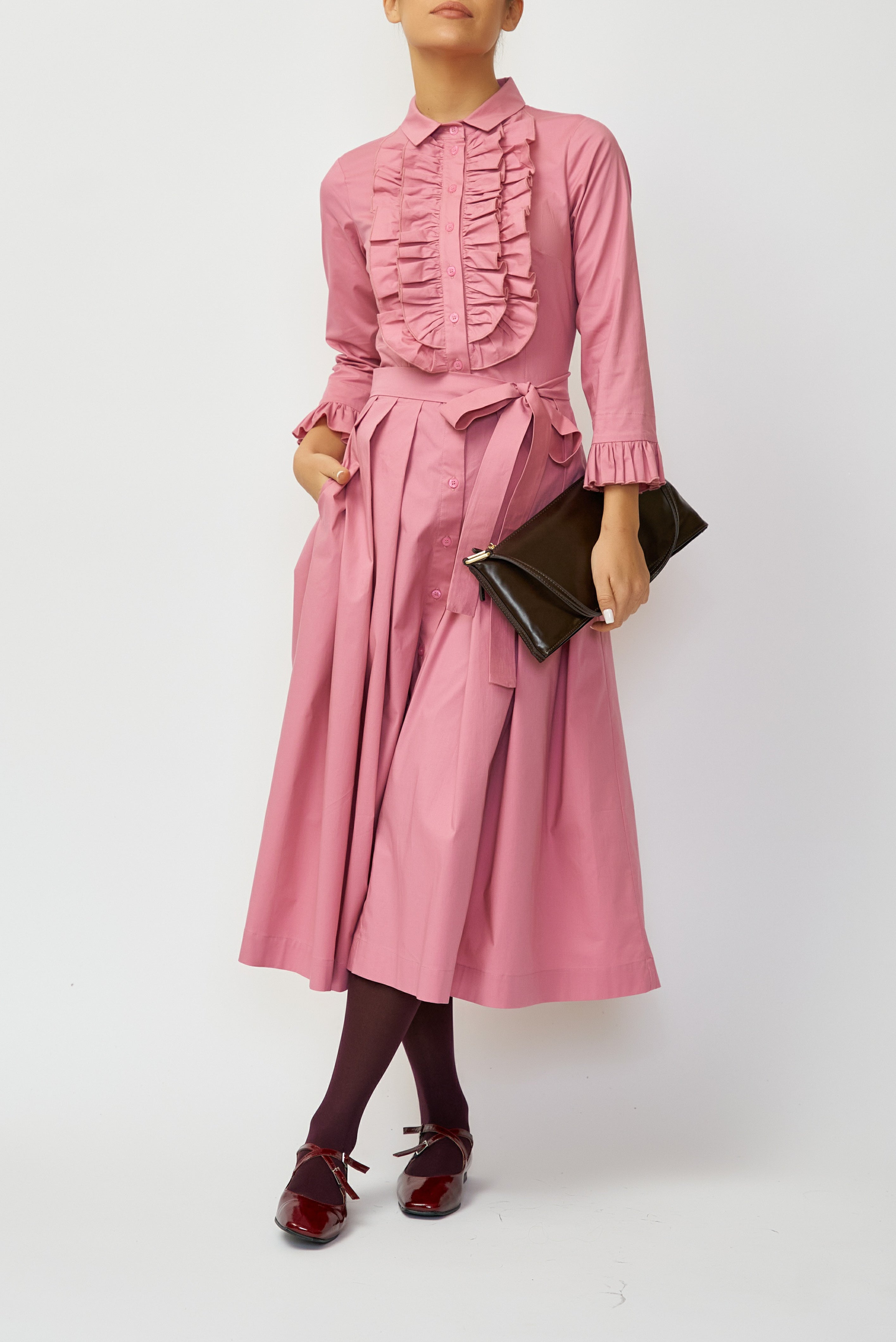 Poplin Midi Shirt Dress, Powder Pink