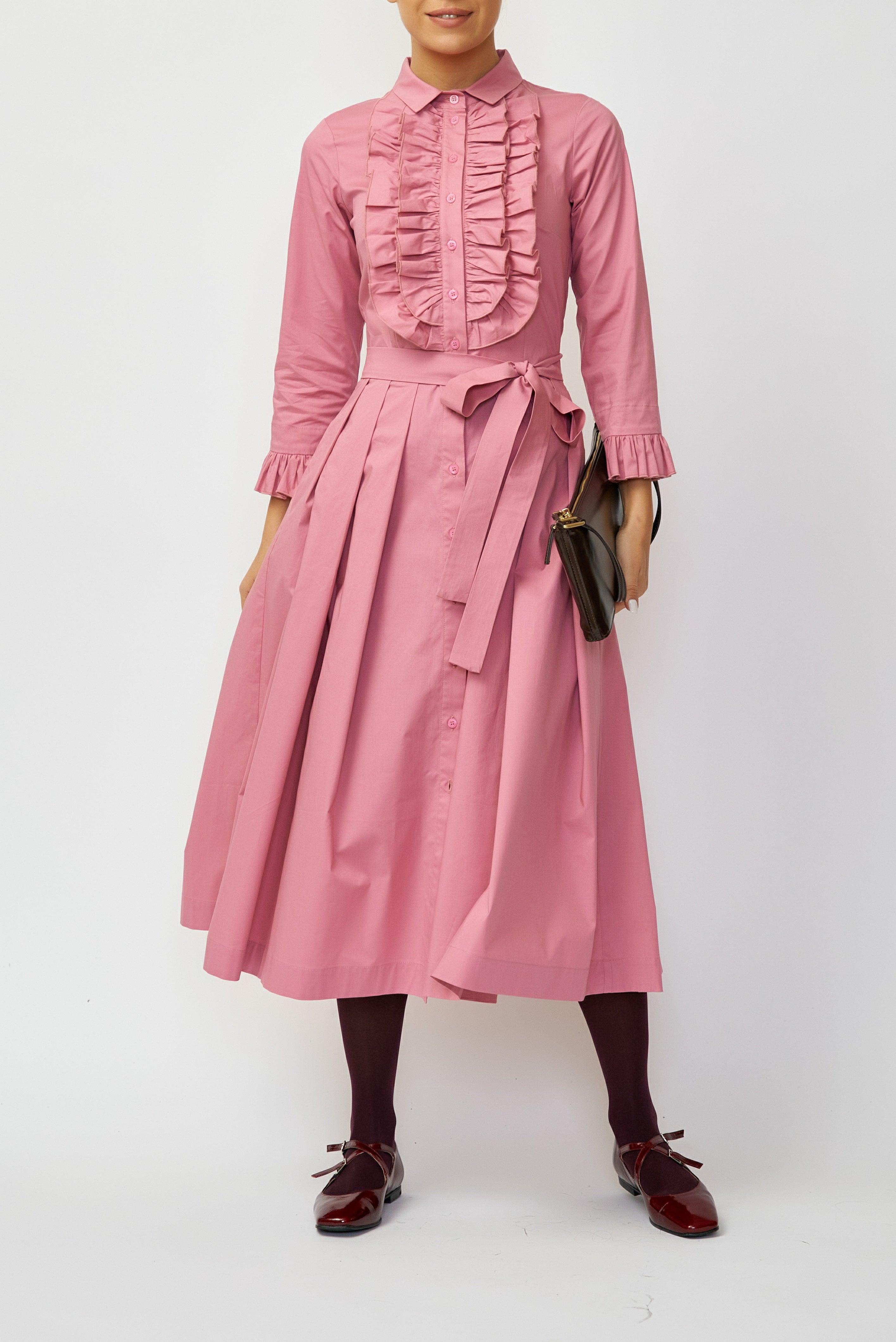 Poplin Midi Shirt Dress, Powder Pink