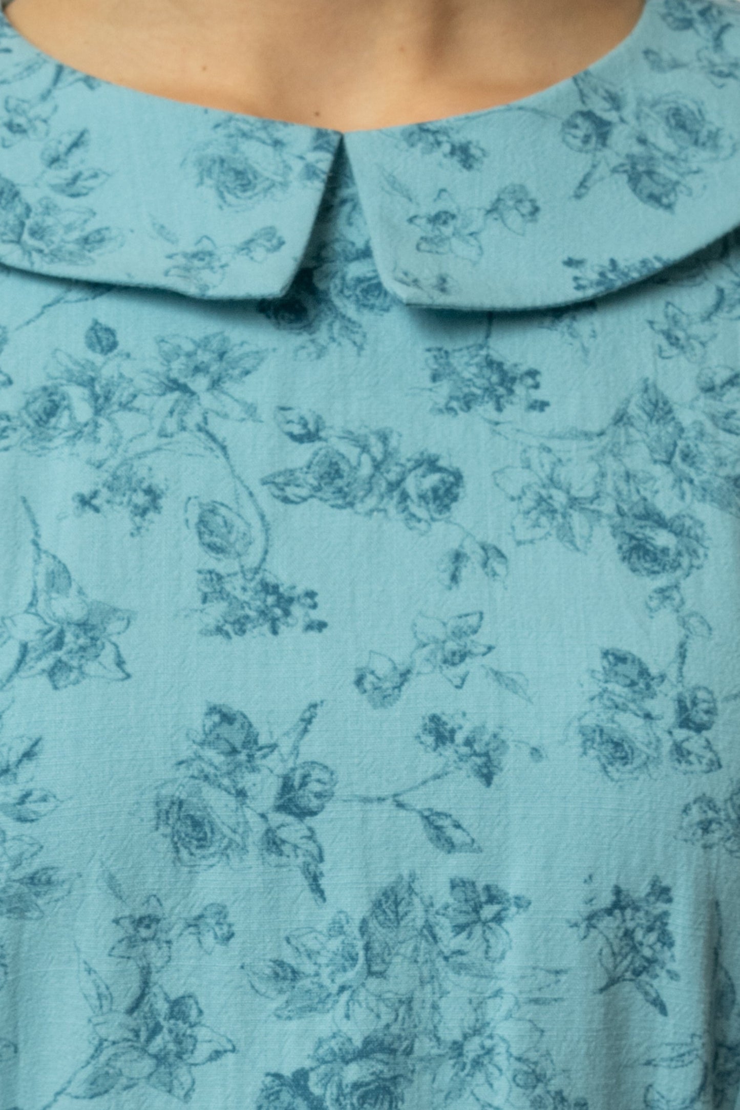 Rochie Midi cu Maneca 3/4 si Imprimeu din Bumbac, Bleu Deschis