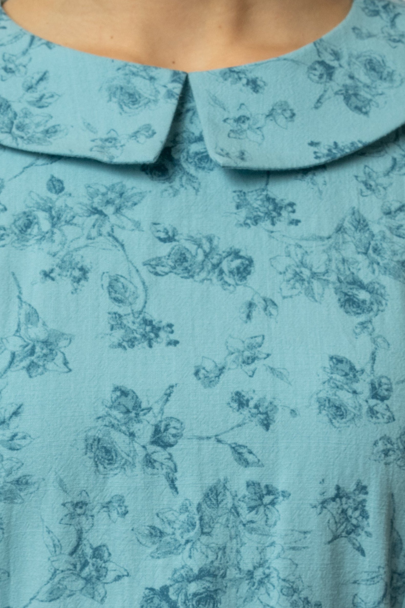 Rochie Midi cu Maneca 3/4 si Imprimeu din Bumbac, Bleu Deschis