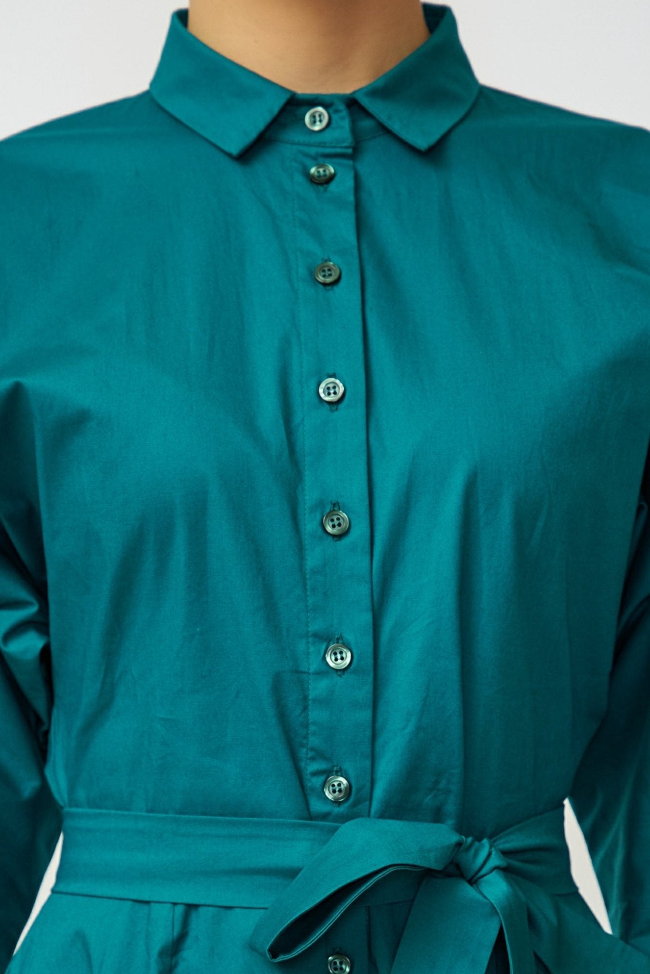 Rochie Camasa Midi din Poplin, Verde