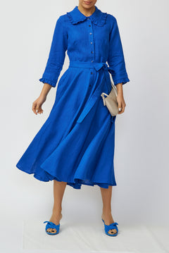 Linen Midi Shirt Dress, Blue
