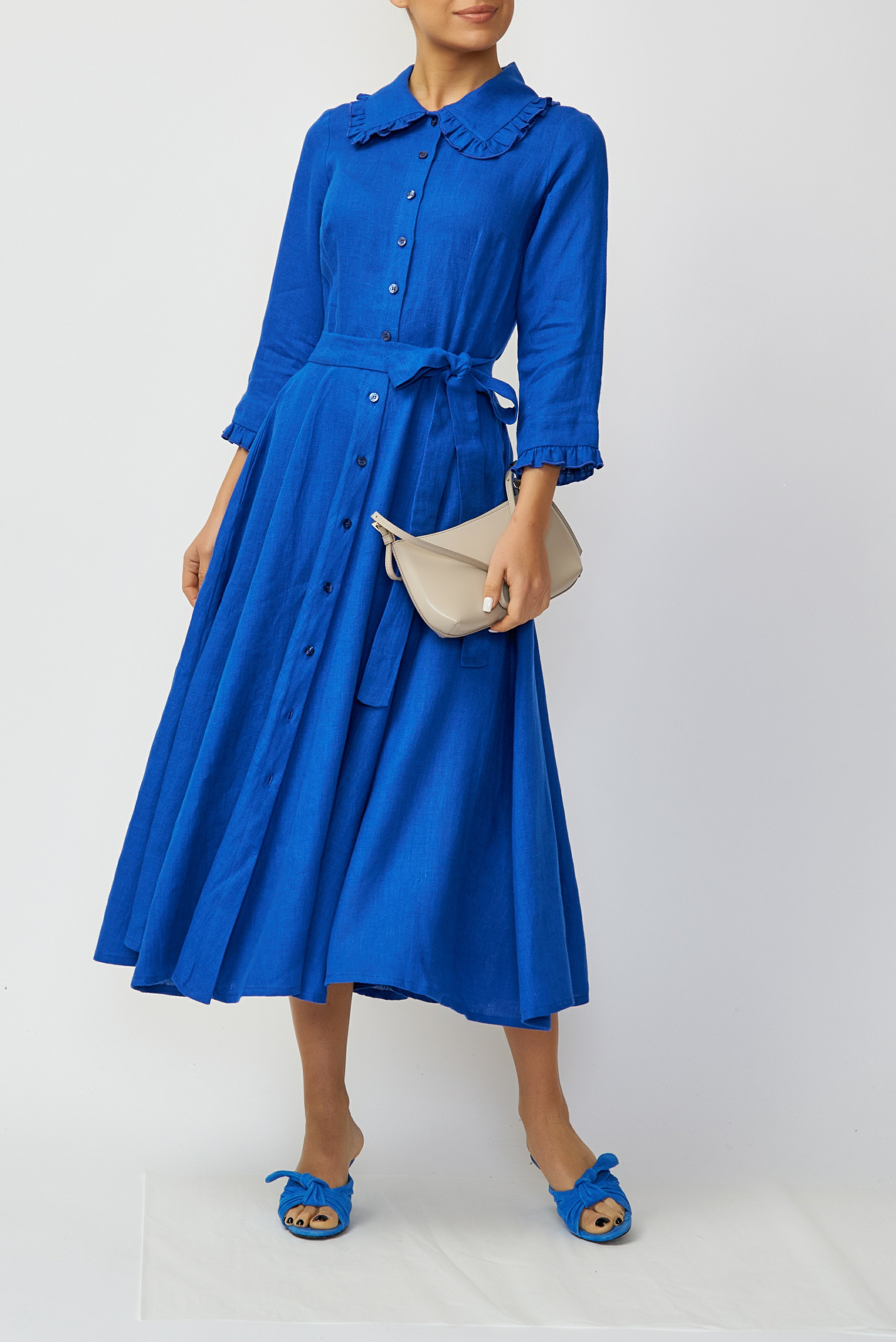 Rochie Camasa Midi din In, Albastru