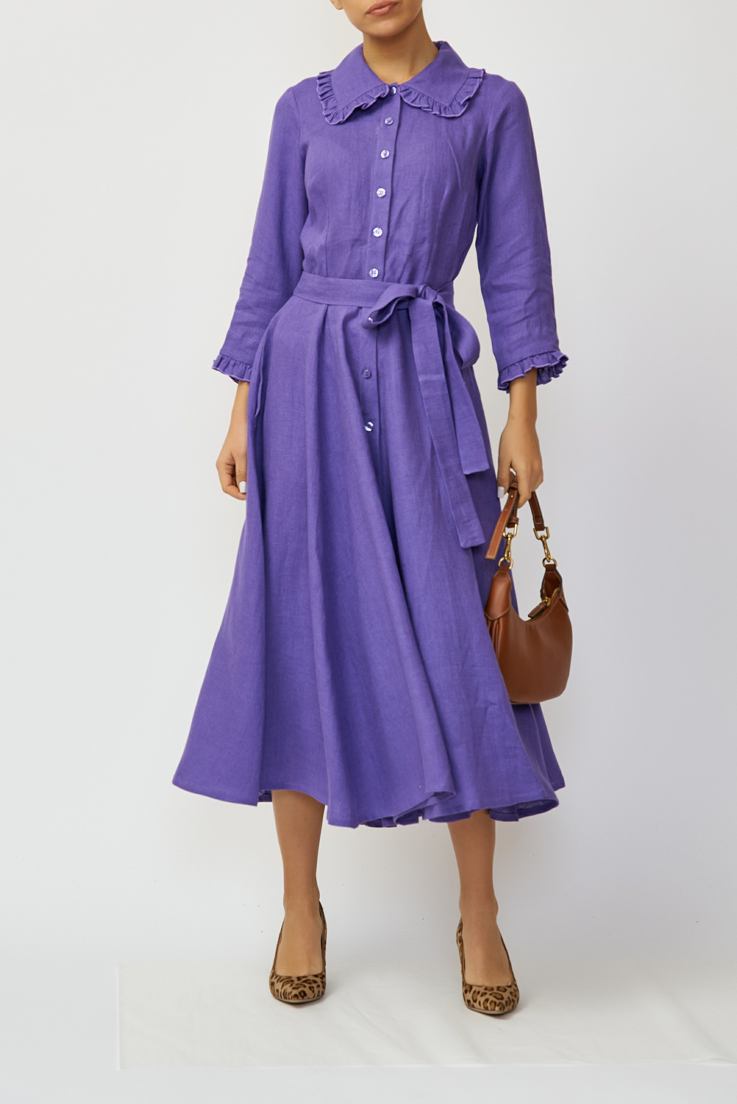 Rochie Camasa Midi din In, Mov