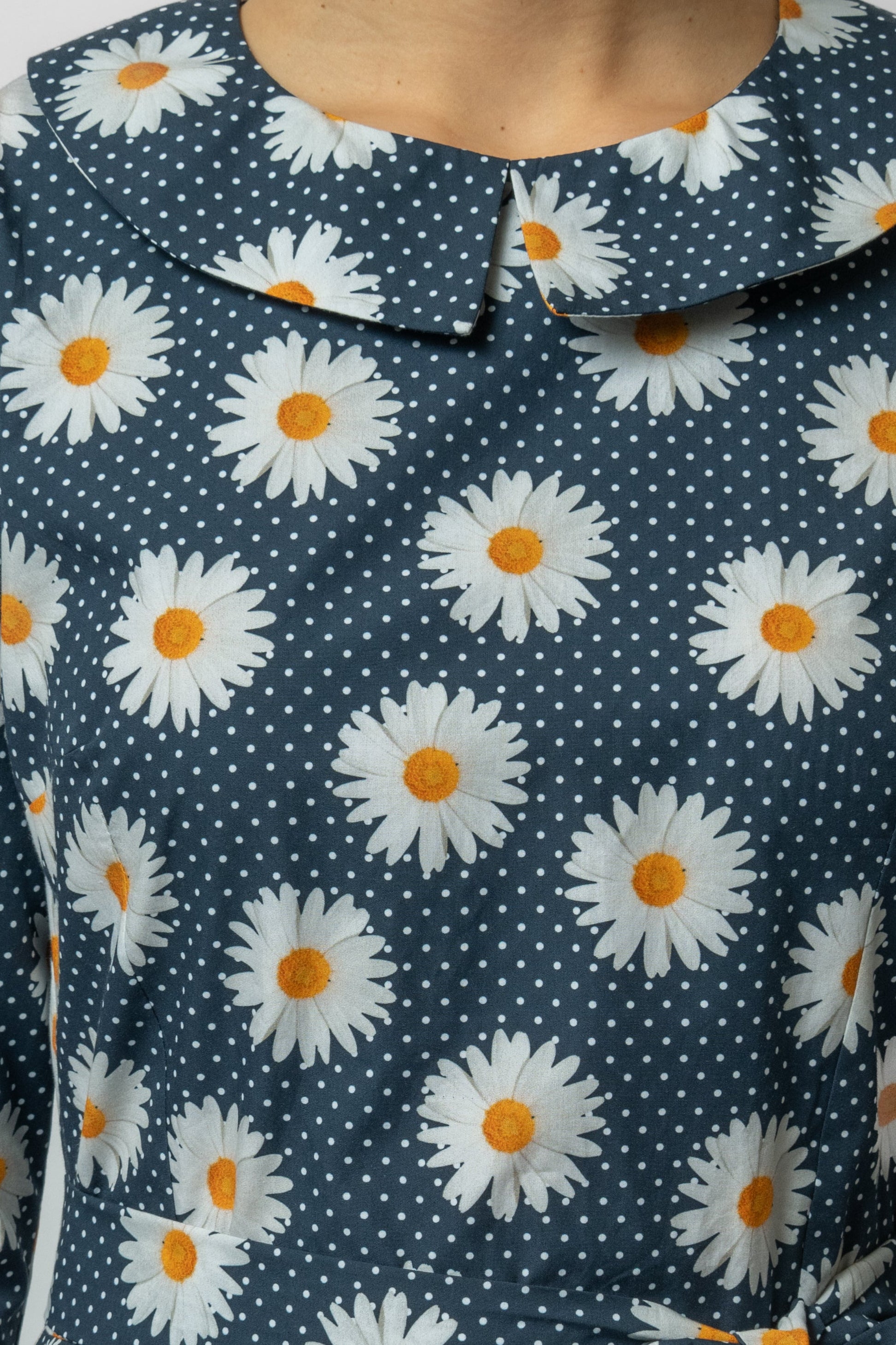 Rochie Midi cu Maneca 3/4 si Imprimeu din Bumbac, Neagra