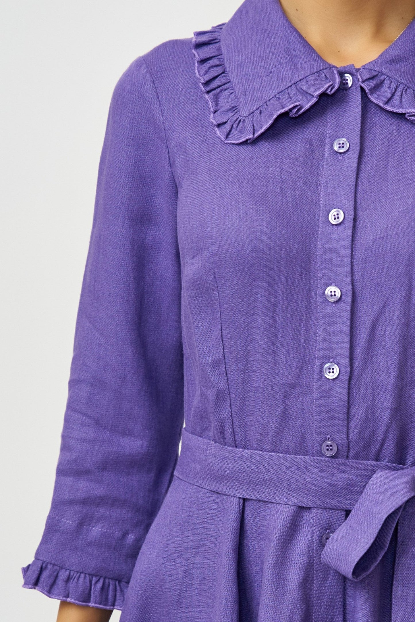 Purple linen midi shirt dress