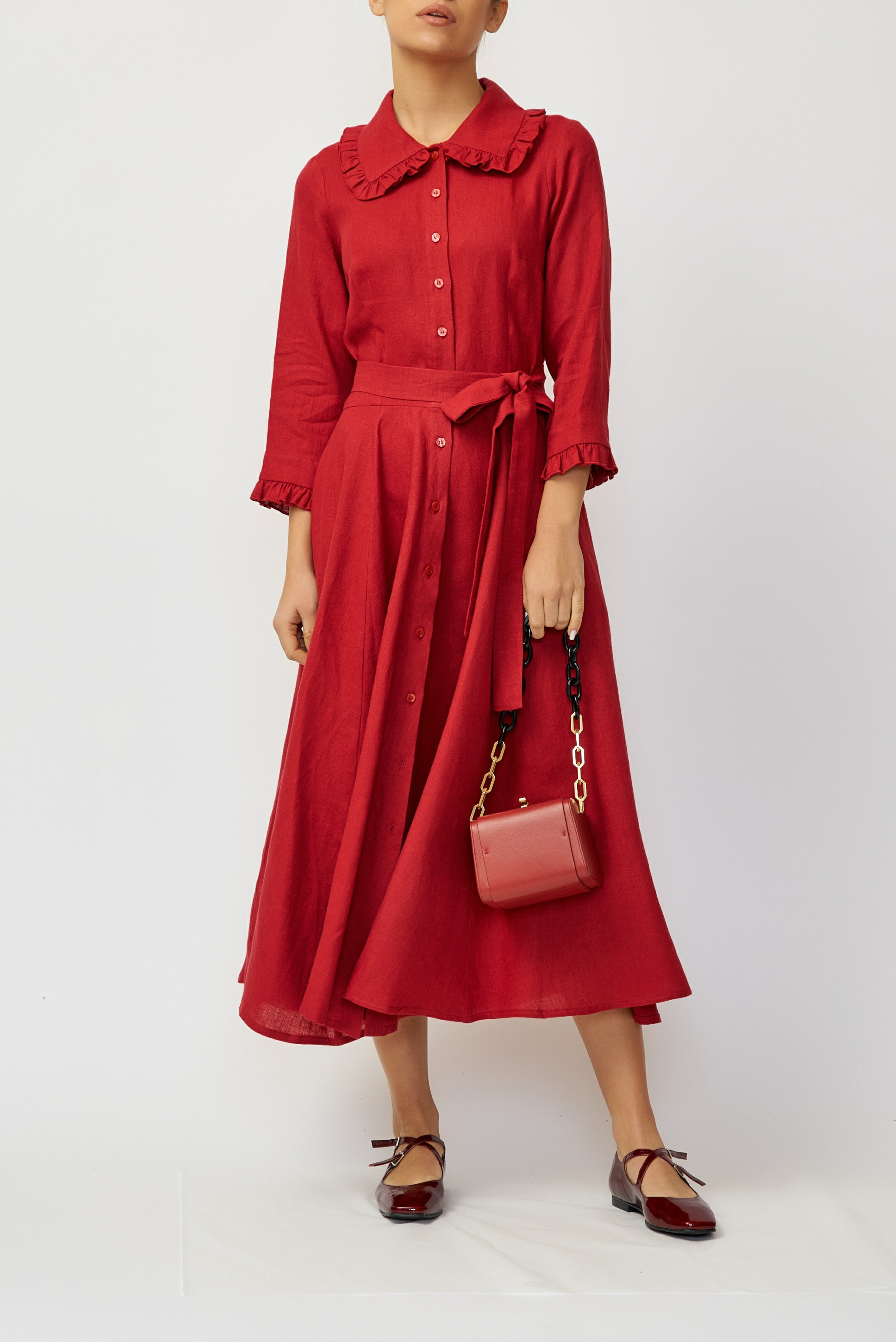 Rochie Camasa Midi din In, Rosie