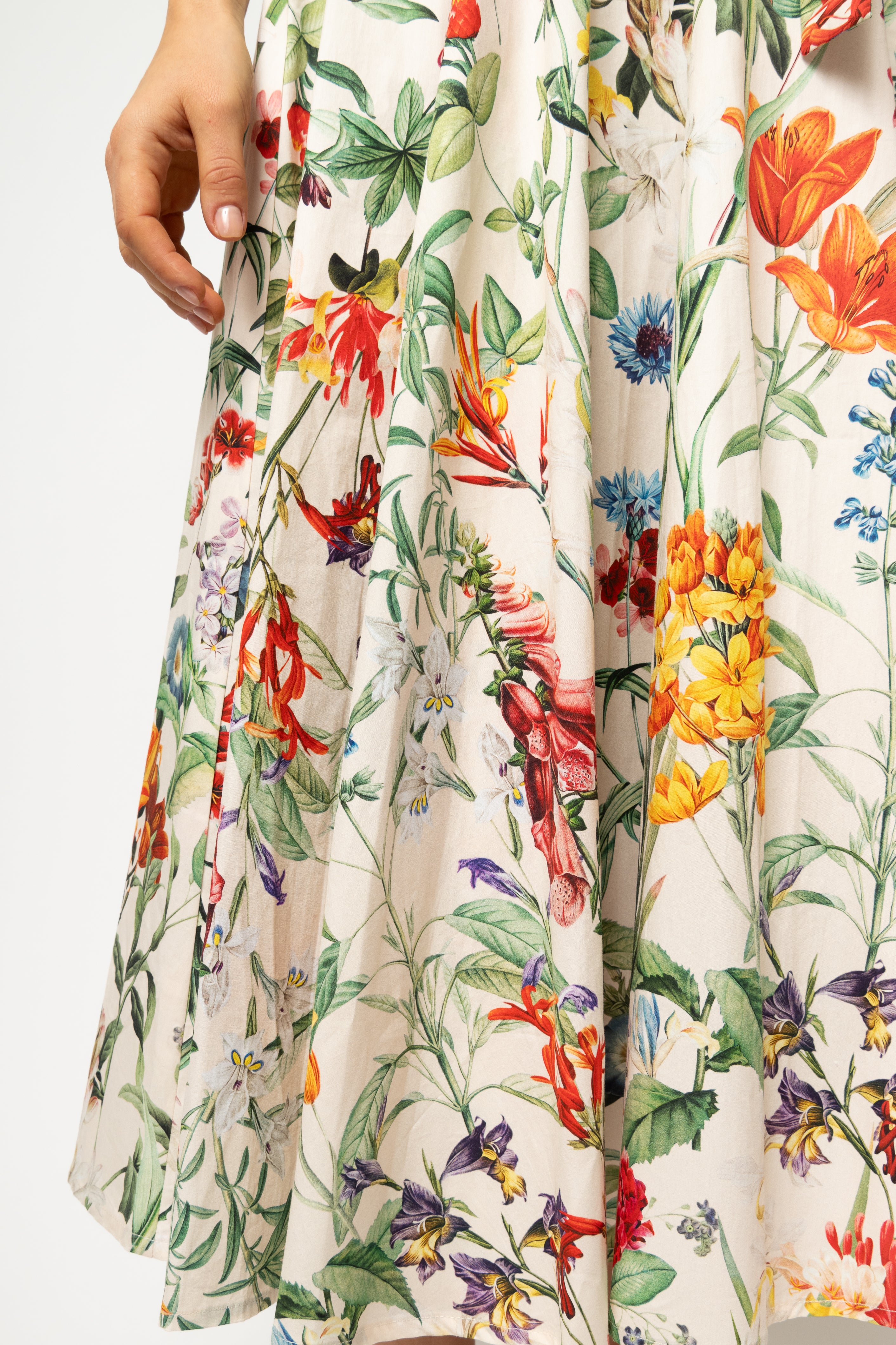 Rochie Midi Clos, cu Decolteu Patrat, din Bumbac cu Print Botanic