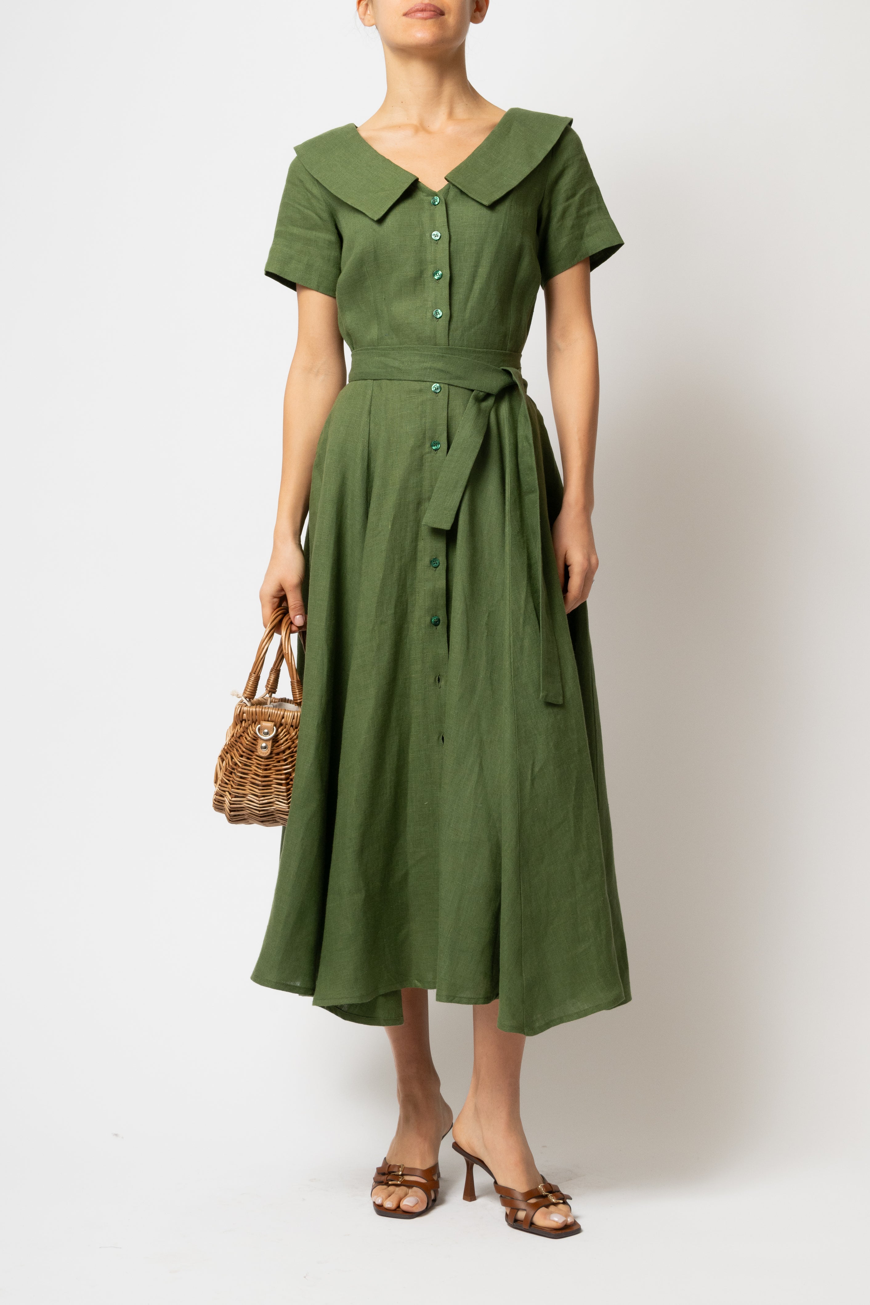 Rochie Camasa Midi cu Guler in V, din In Verde