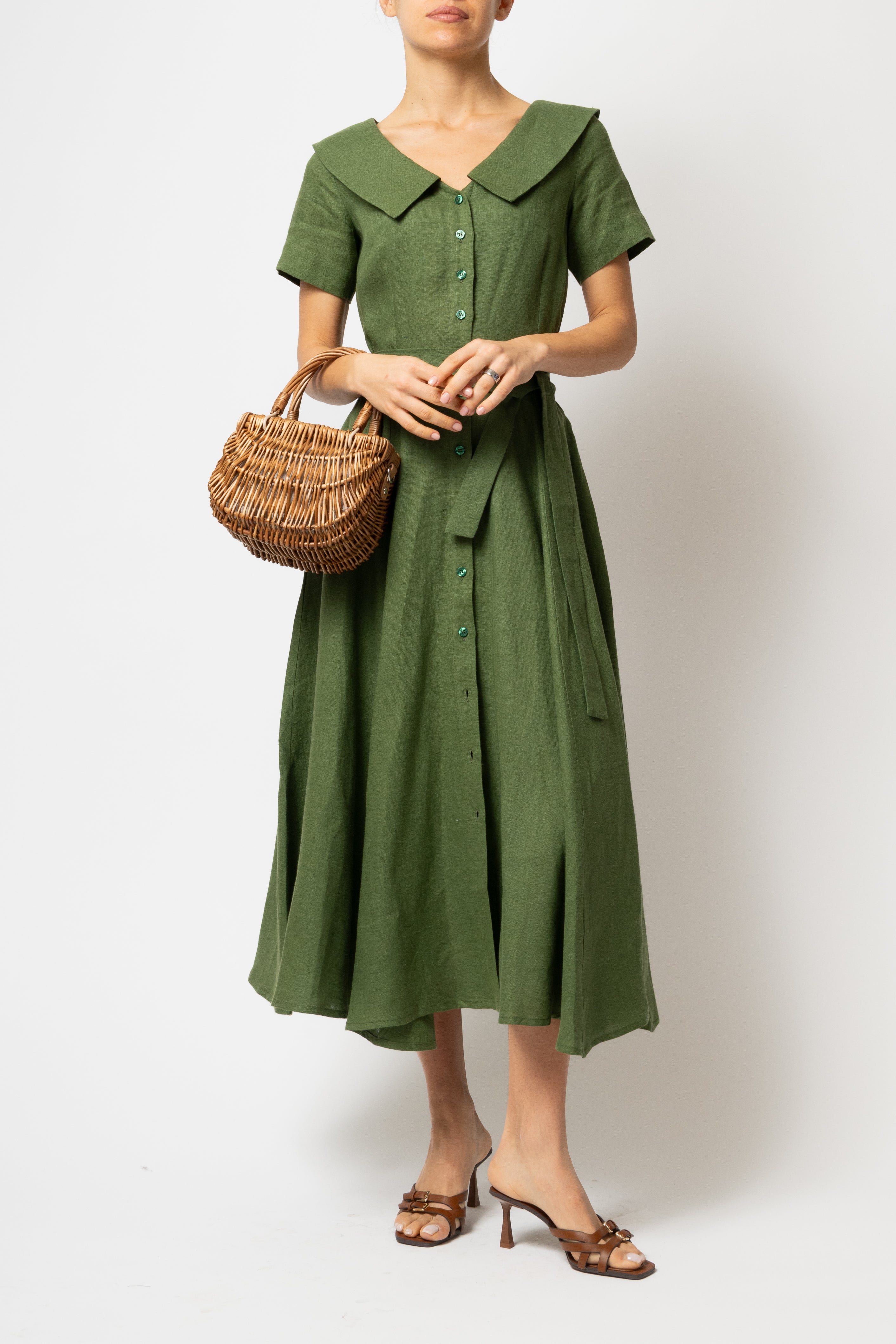 Rochie Camasa Midi cu Guler in V, din In Verde