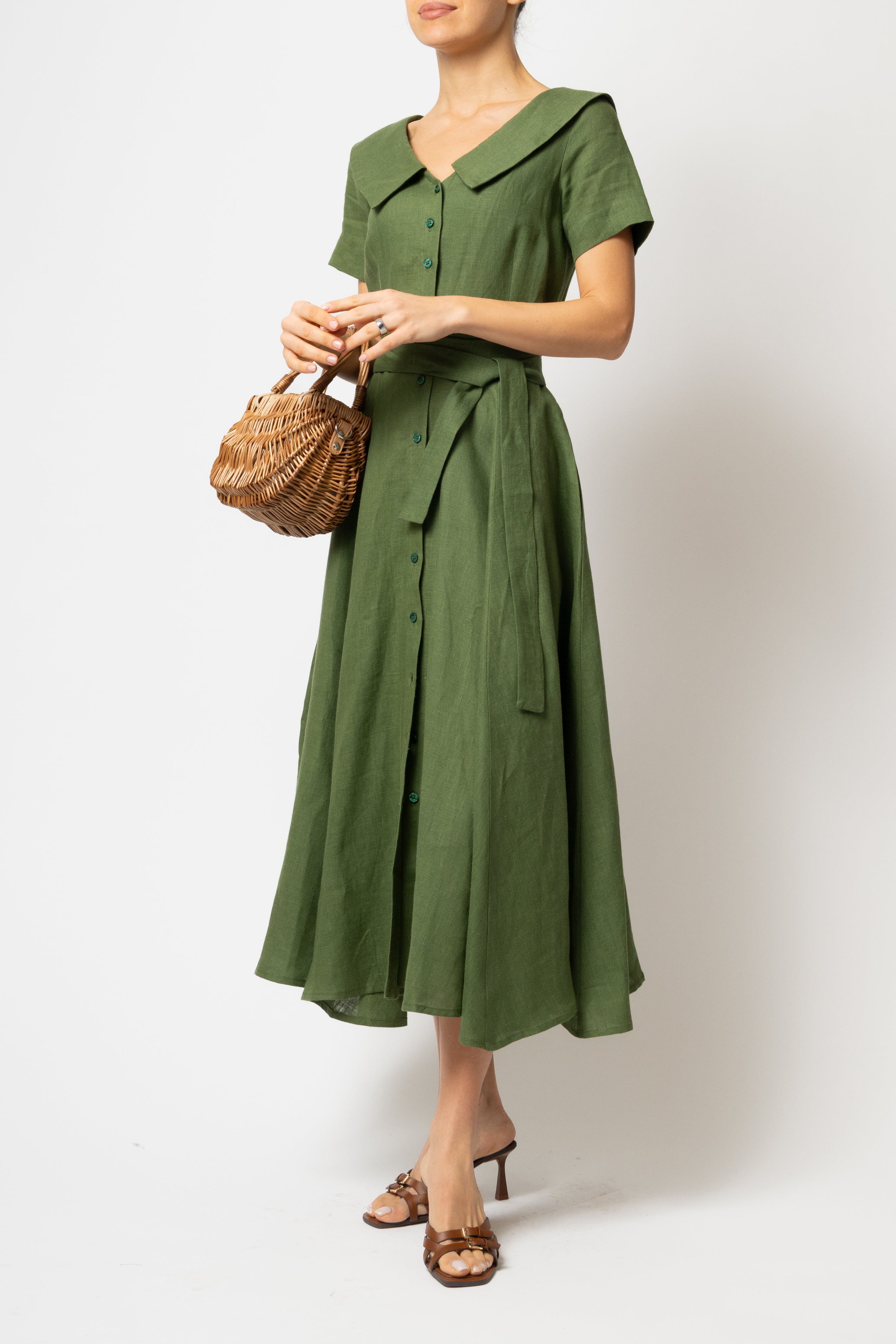 Rochie Camasa Midi cu Guler in V, din In Verde