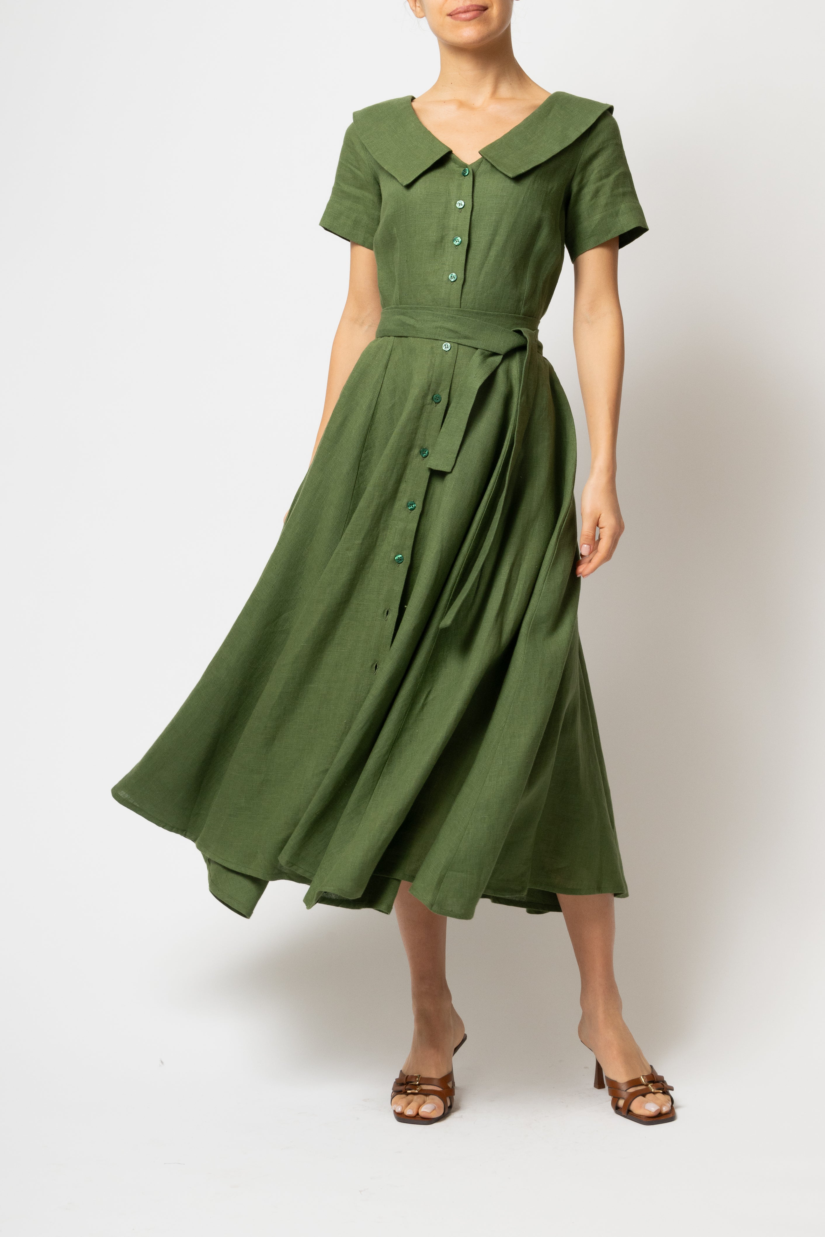Rochie Camasa Midi cu Guler in V, din In Verde