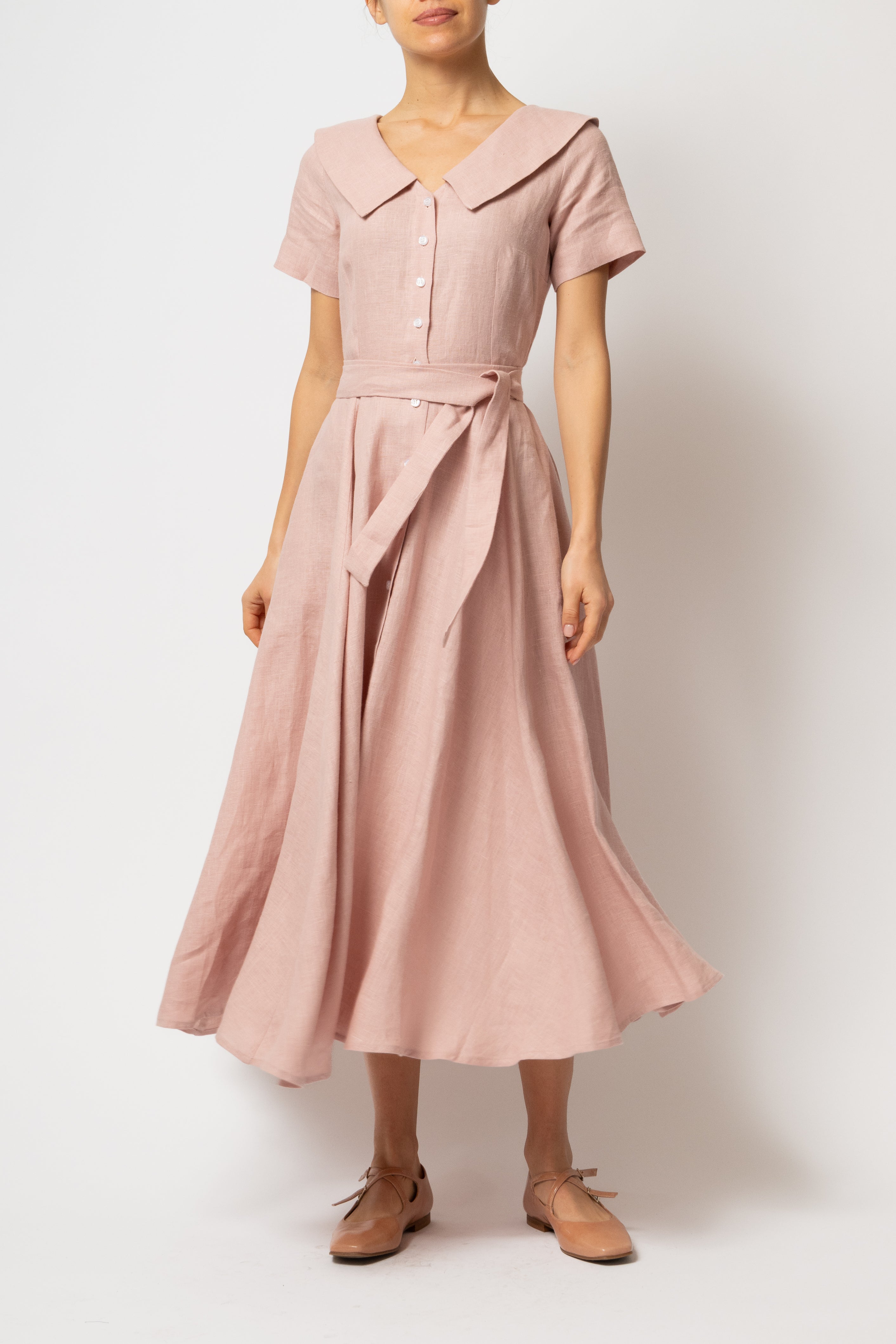 Rochie Camasa Midi cu Guler in V, din In Roz