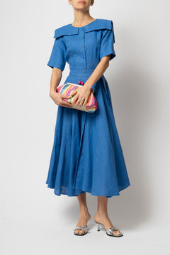 Rochie Camasa Midi, cu Guler Patrat, din In Bleu