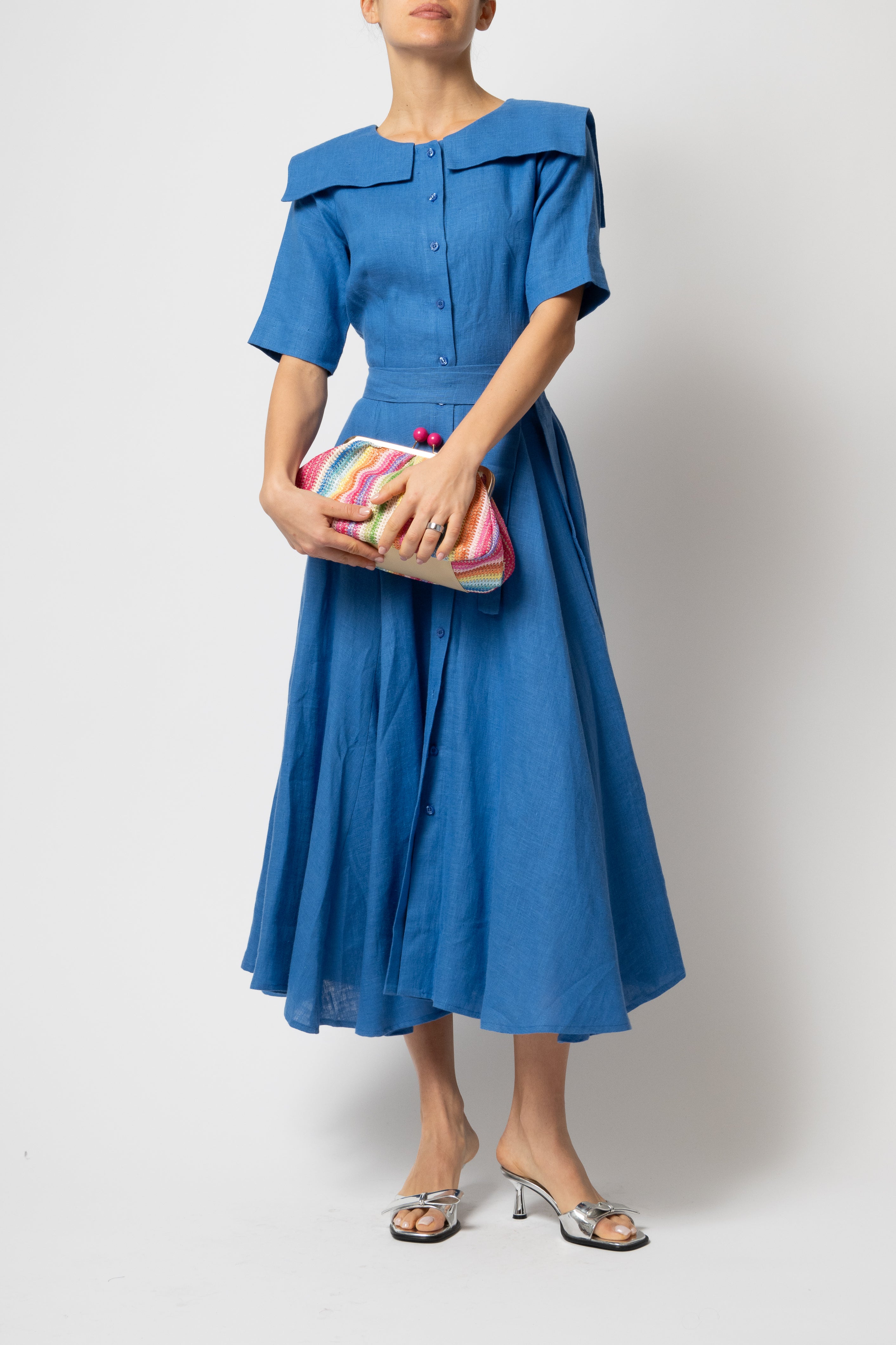 Rochie Camasa Midi, cu Guler Patrat, din In Bleu