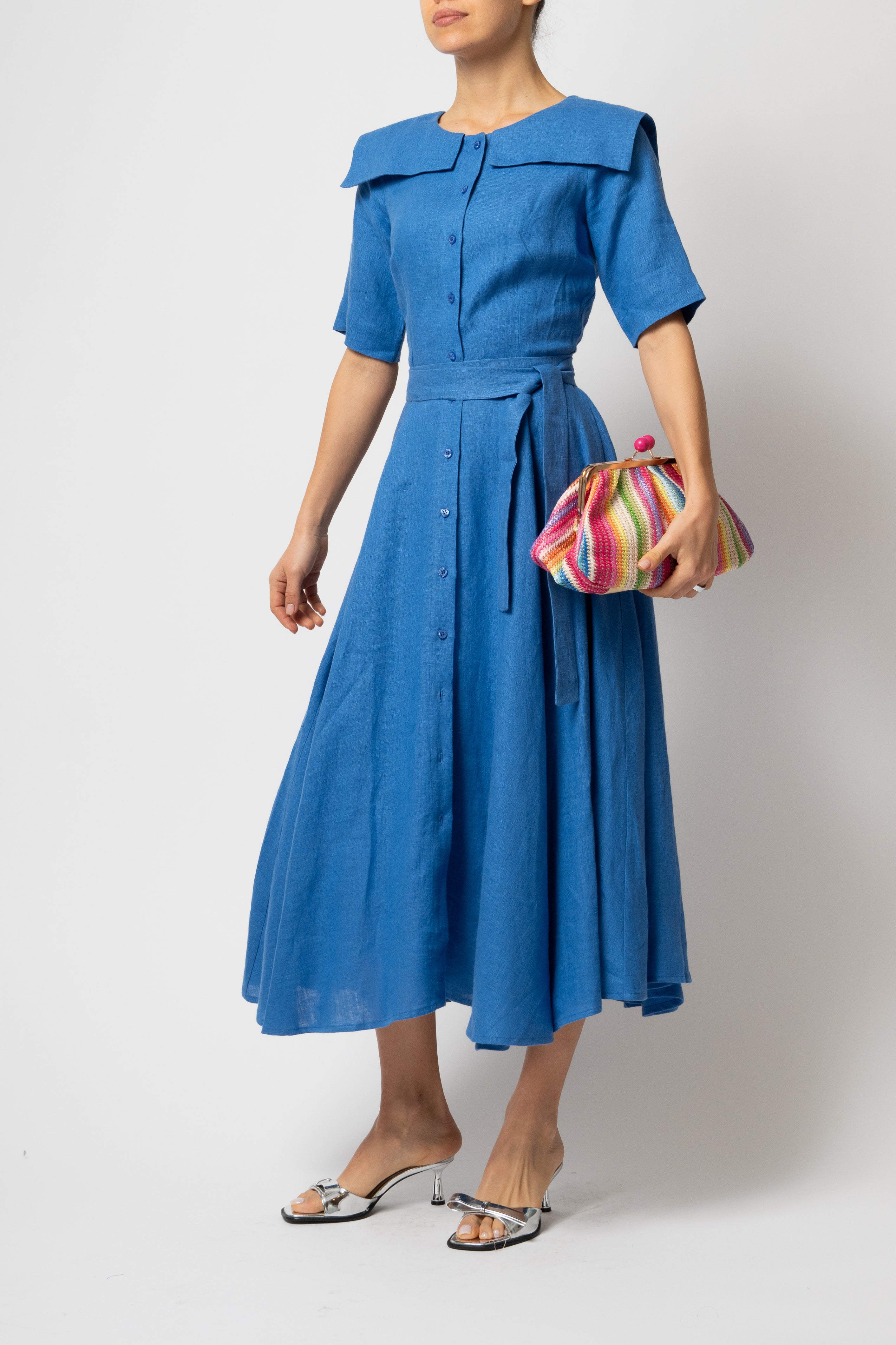 Rochie Camasa Midi, cu Guler Patrat, din In Bleu