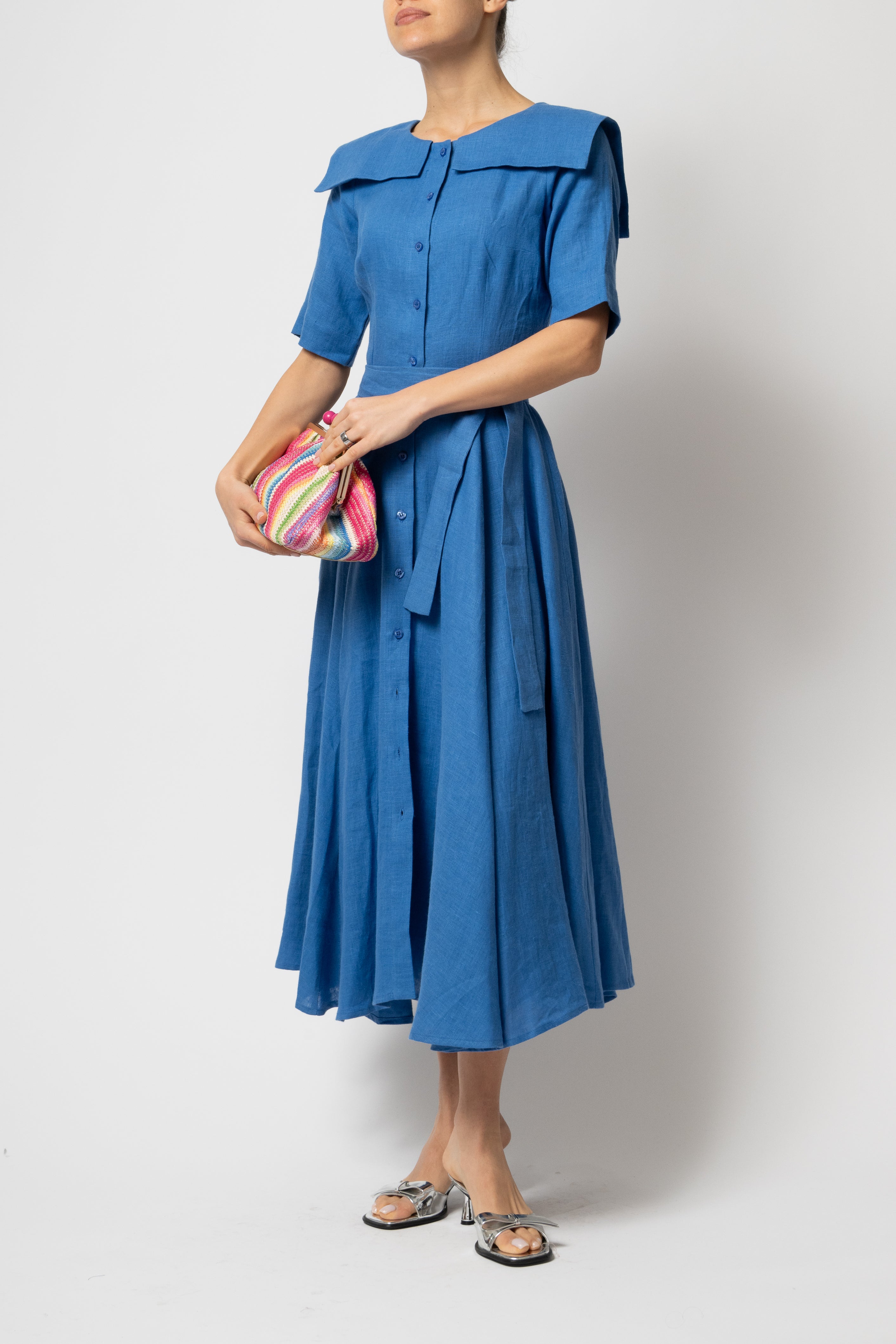 Rochie Camasa Midi, cu Guler Patrat, din In Bleu