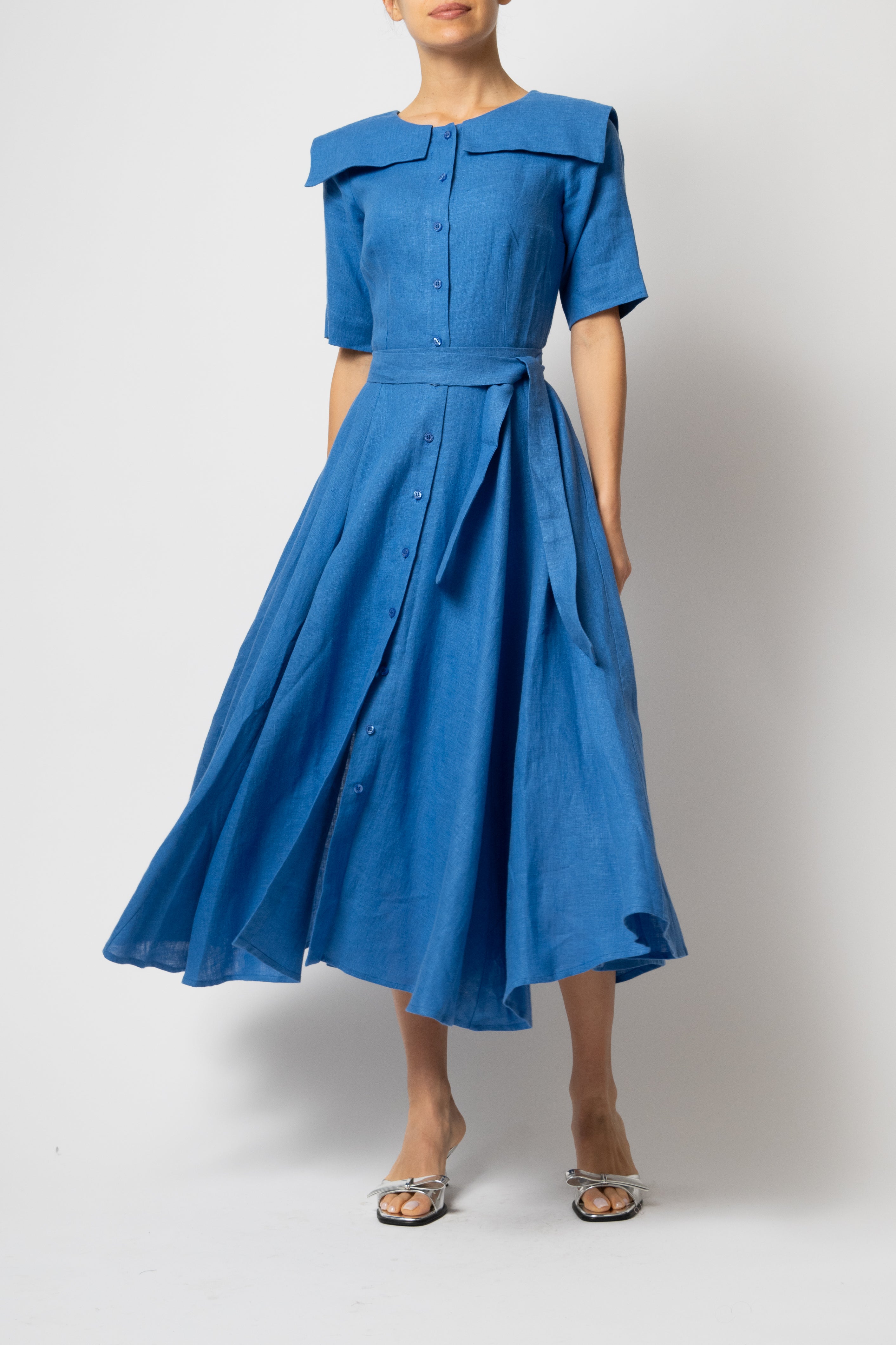 Rochie Camasa Midi, cu Guler Patrat, din In Bleu