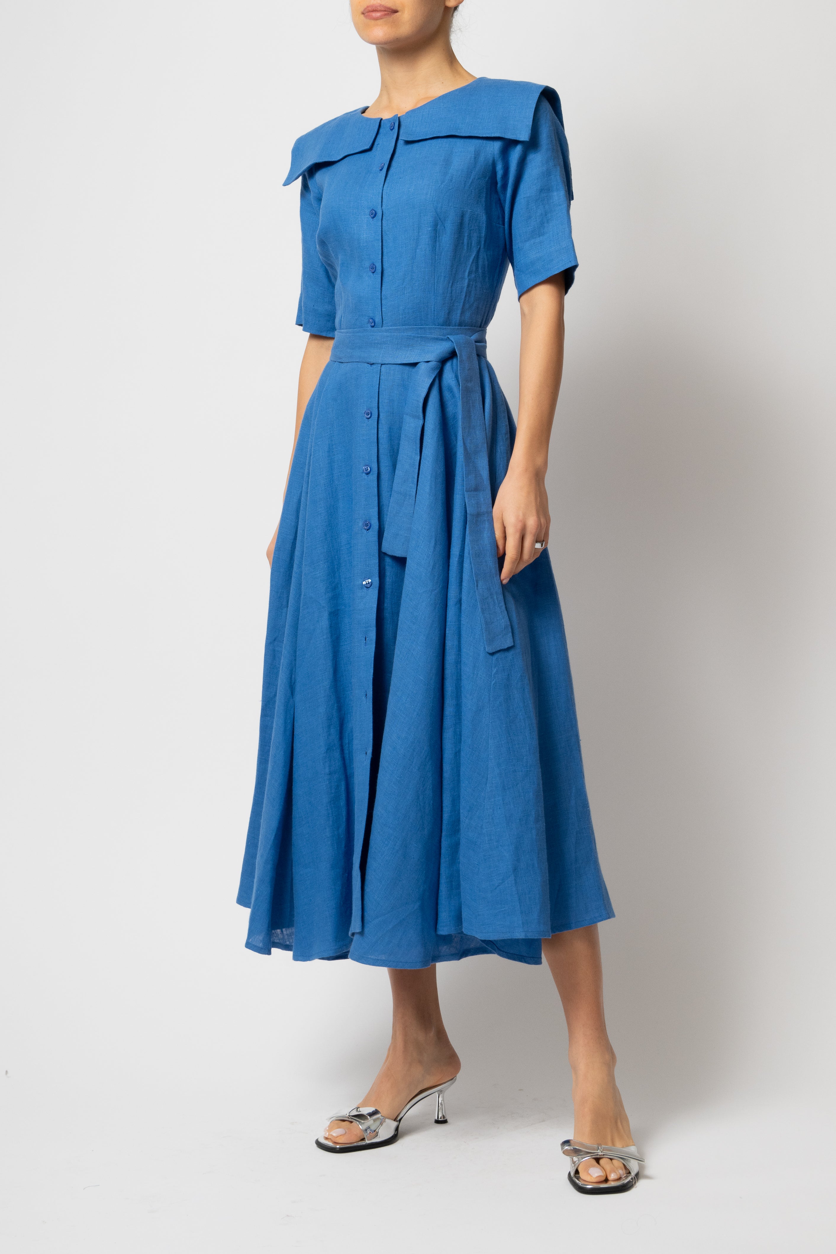 Rochie Camasa Midi, cu Guler Patrat, din In Bleu