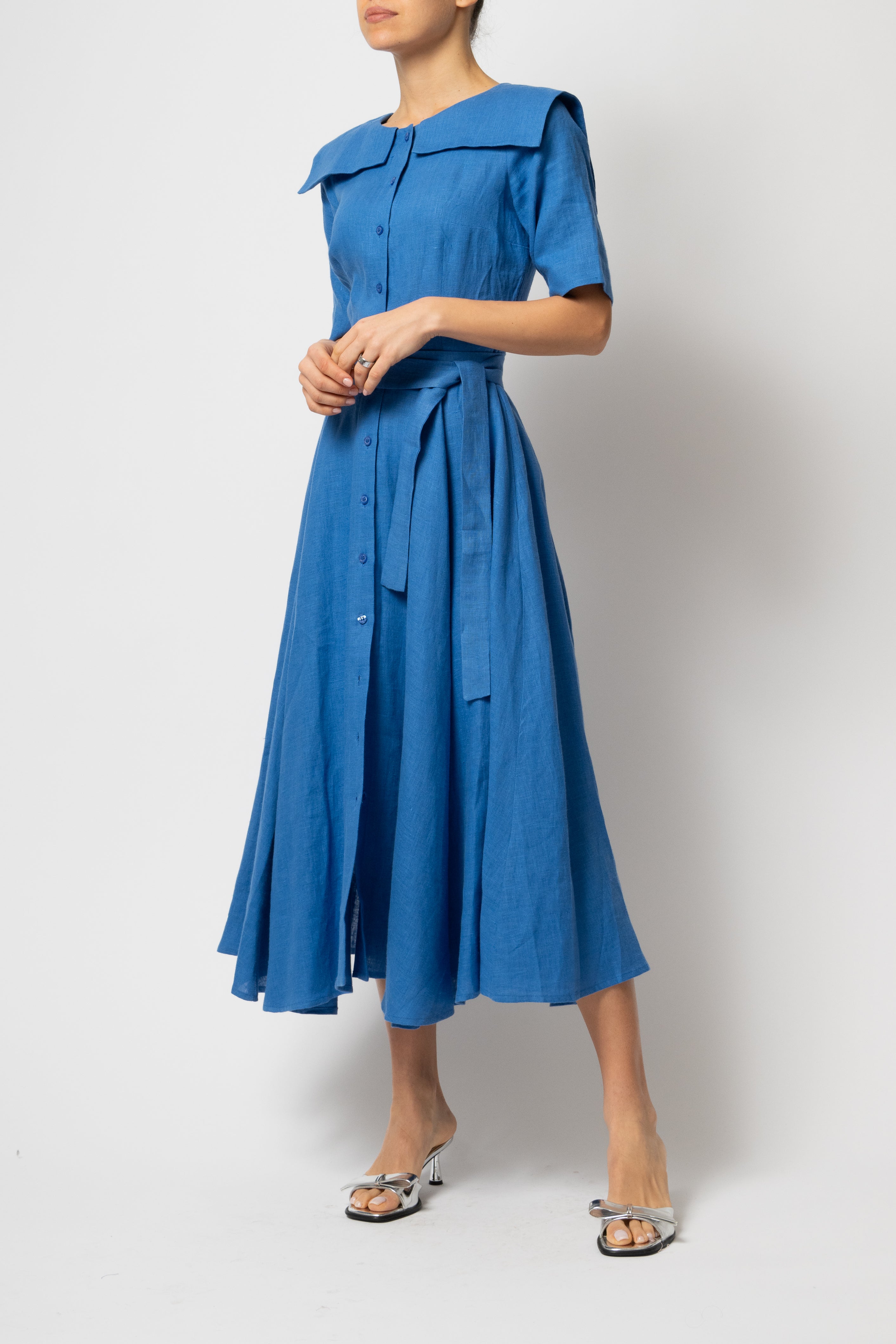 Rochie Camasa Midi, cu Guler Patrat, din In Bleu