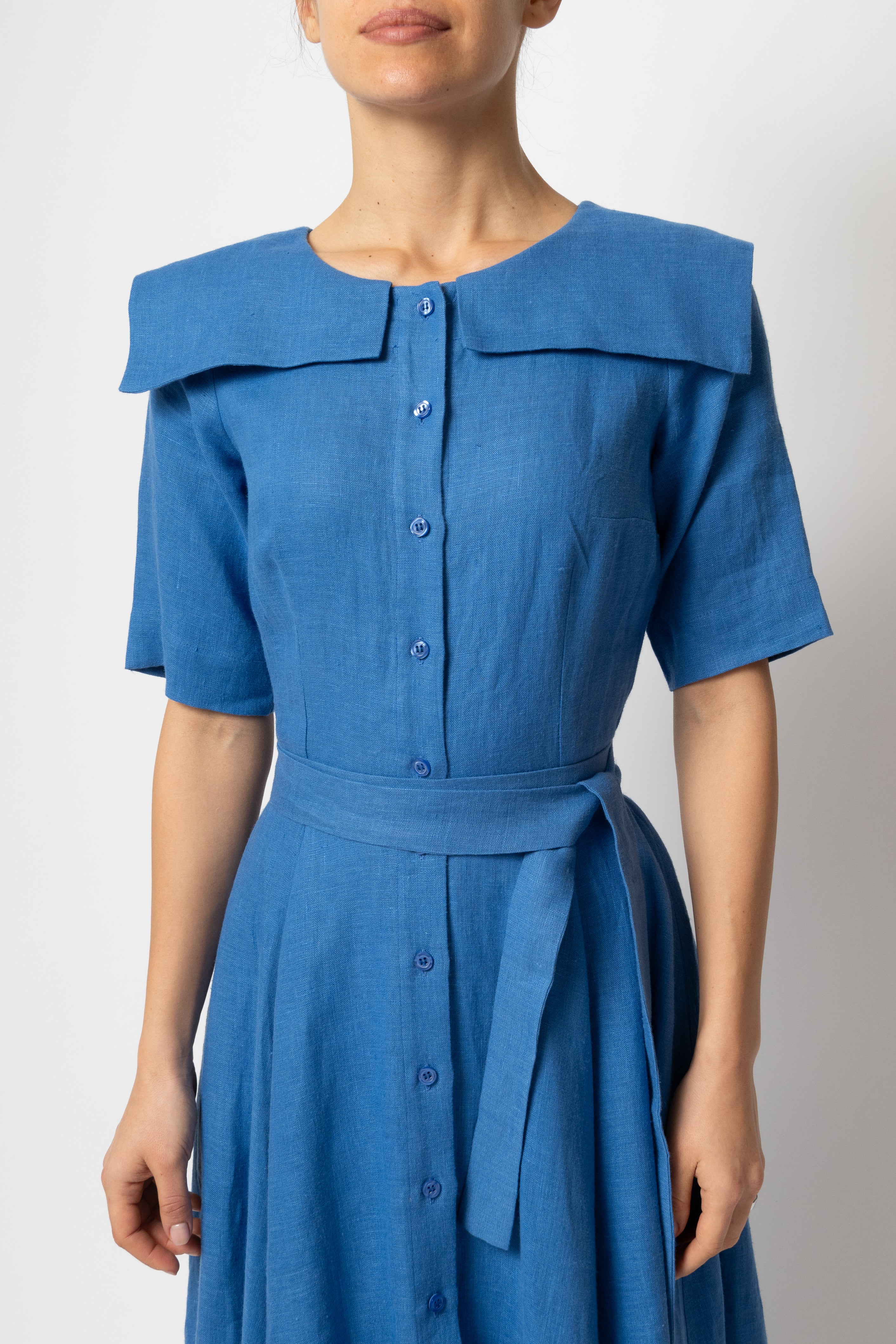 Rochie Camasa Midi, cu Guler Patrat, din In Bleu