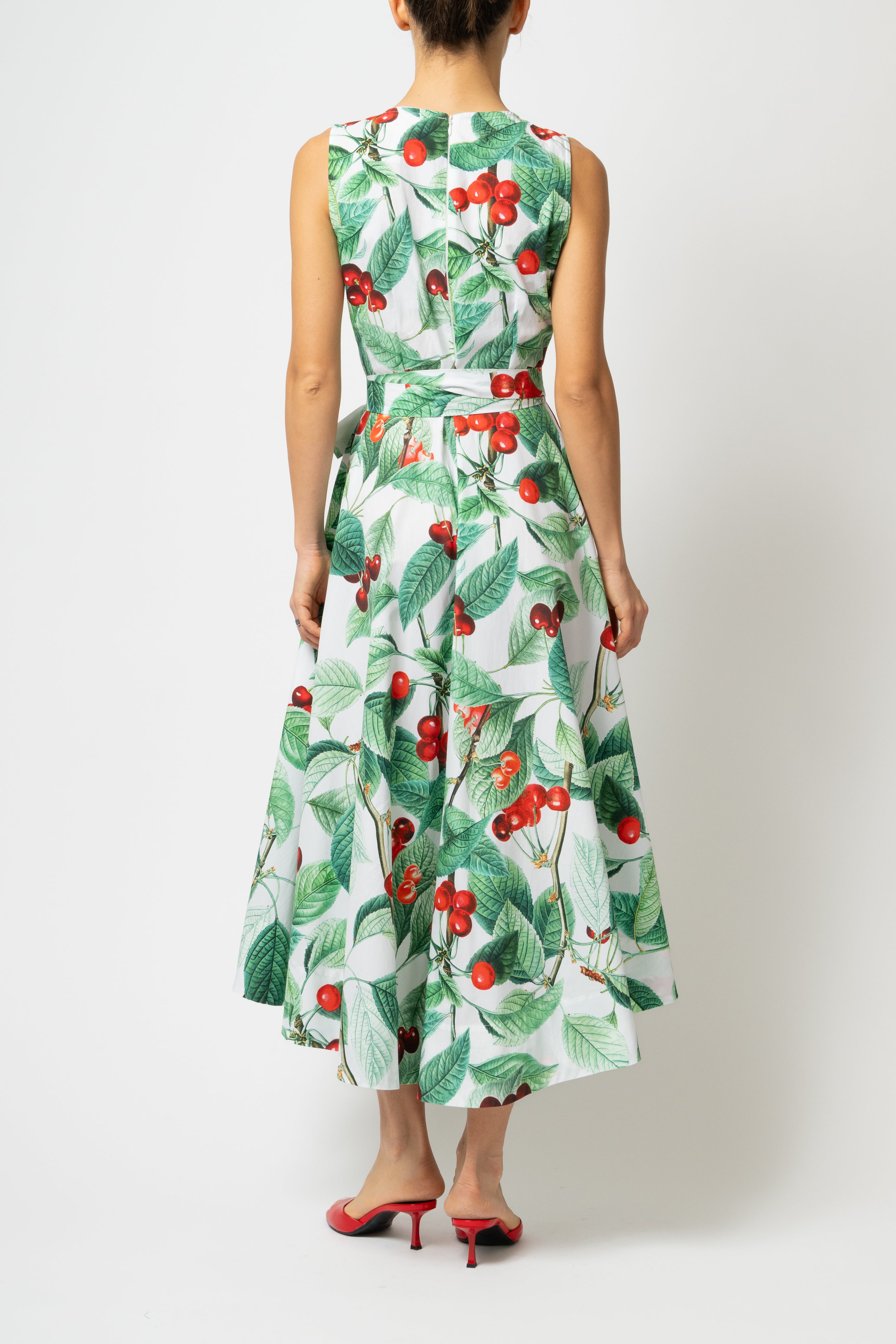 Rochie Midi cu Imprimeu de Cirese Mari, din Bumbac