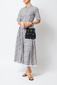 Rochie Camasa Midi, din Bumbac, cu Flori Bleu pe Alb