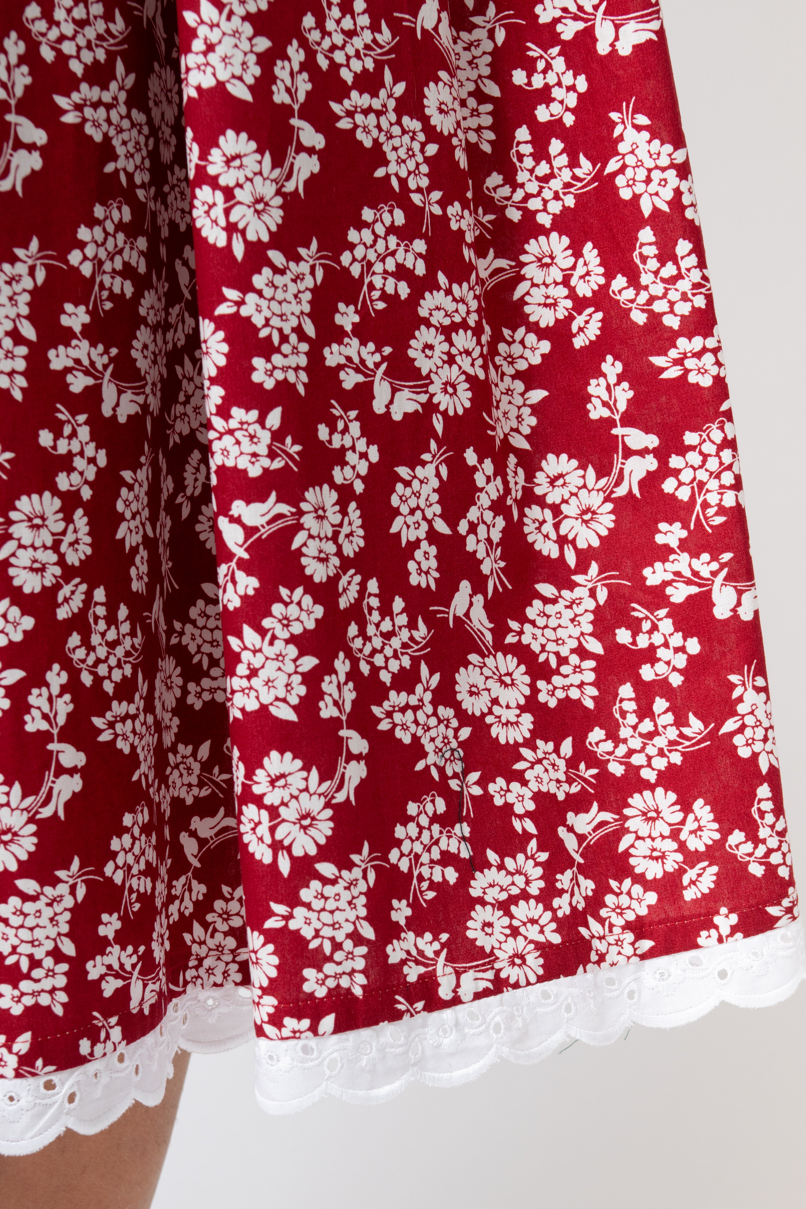 Rochie Camasa Midi cu Guler Rotunjit, din Bumbac, cu Flori pe Visiniu